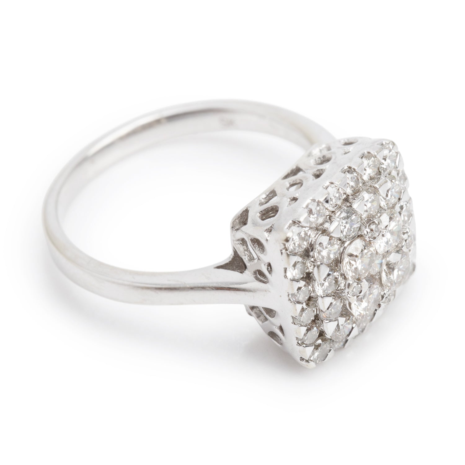 14k White Gold Cluster Diamond Ring, Size 7