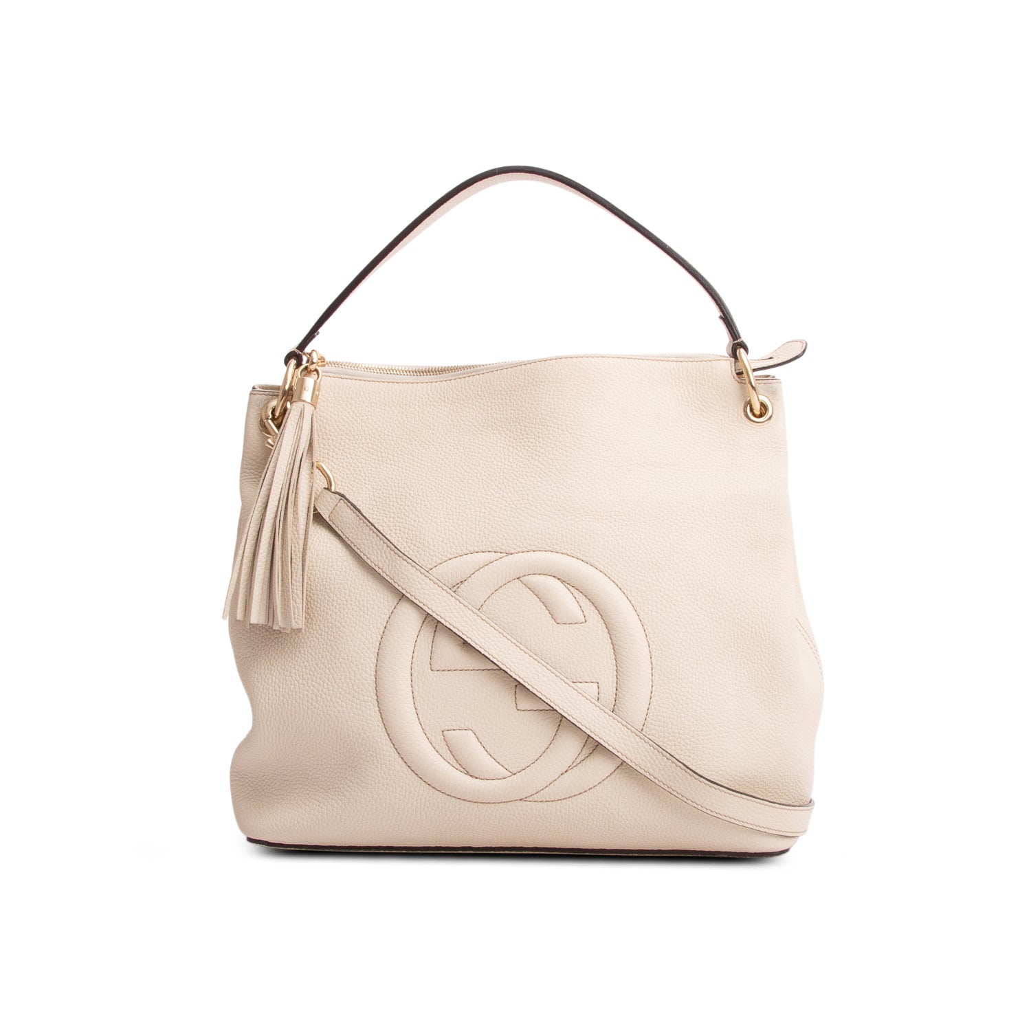Gucci White Pebbled Calfskin Leather Convertible Soho Hobo Bag