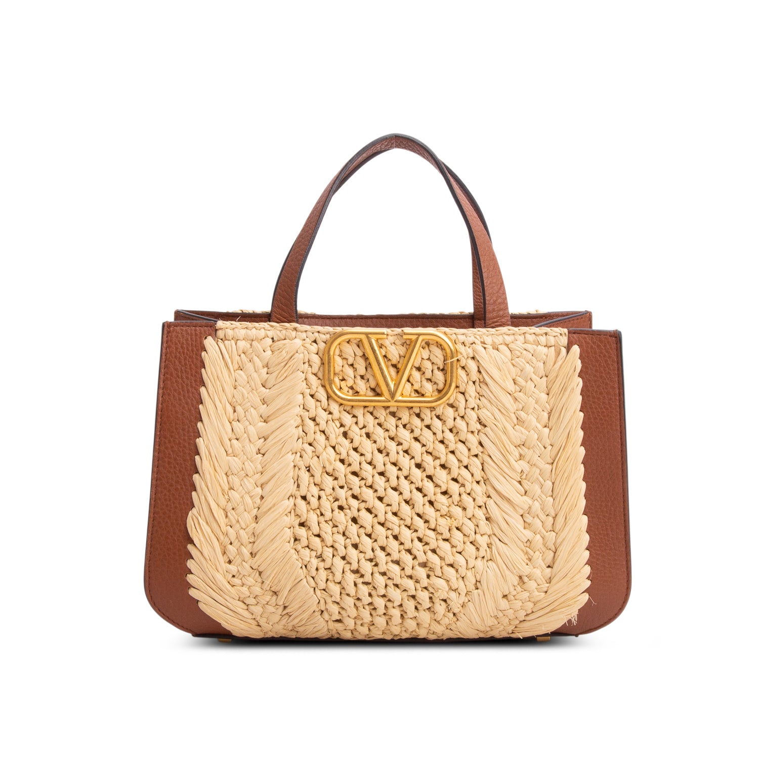 Valentino Garavani Raffia Calfskin Small Vlogo Signature Tote w/ Strap