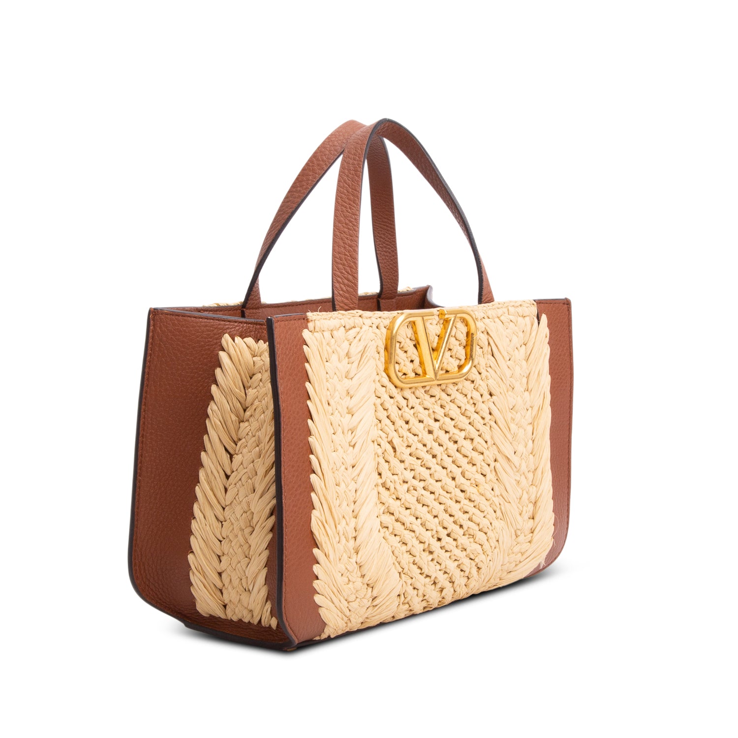 Valentino Garavani Raffia Calfskin Small Vlogo Signature Tote w/ Strap