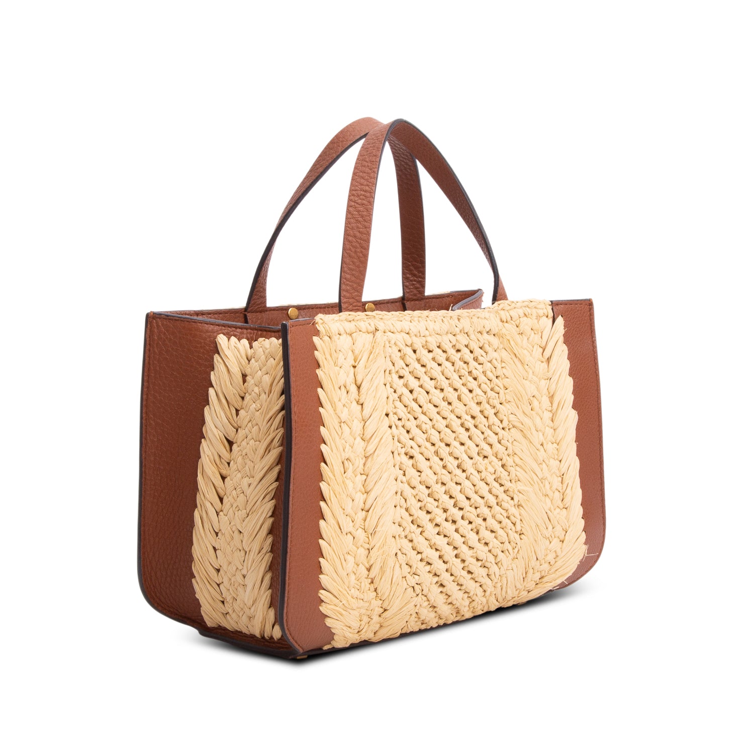 Valentino Garavani Raffia Calfskin Small Vlogo Signature Tote w/ Strap