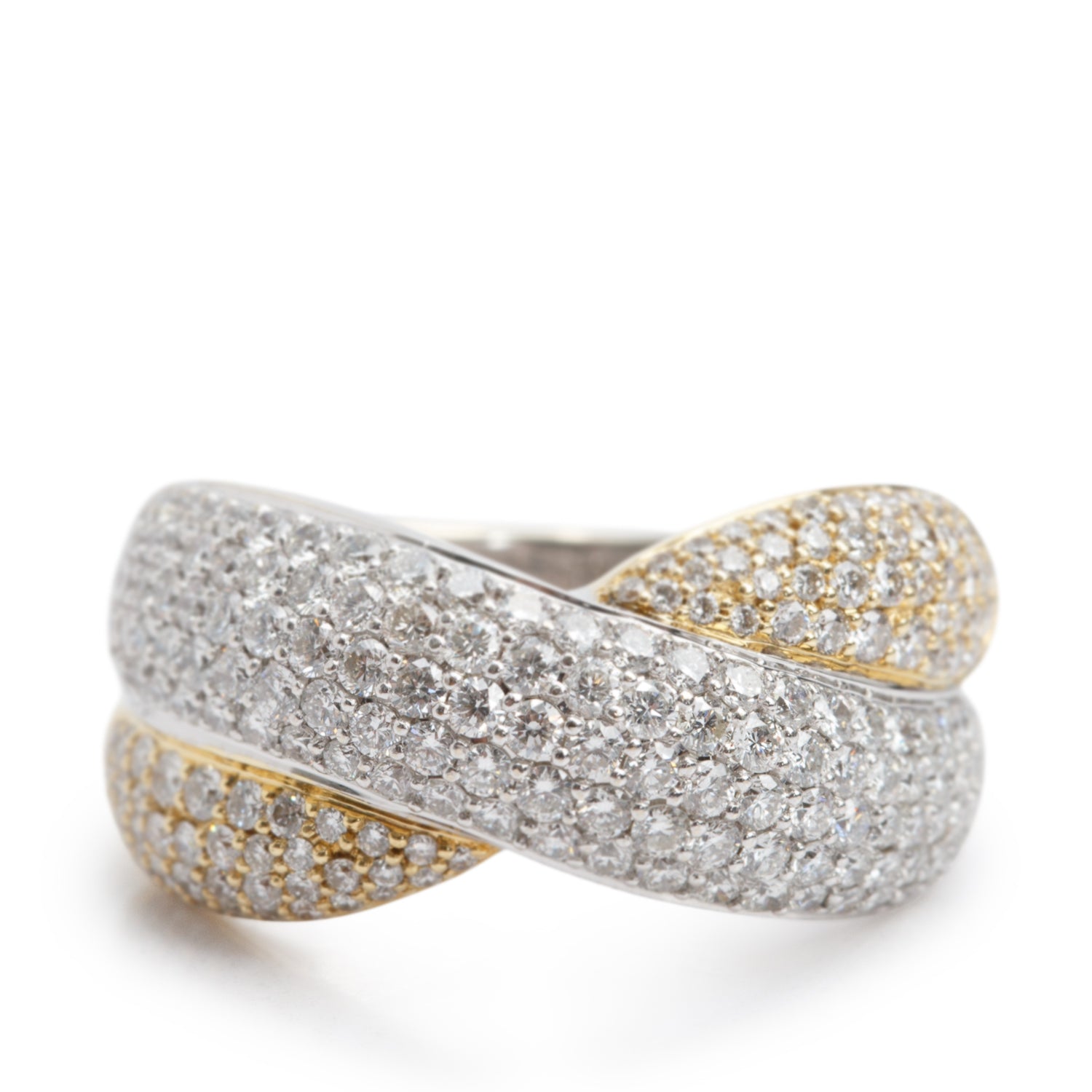 18k White & Yellow Gold Pave Diamond Ring, Size 6.5