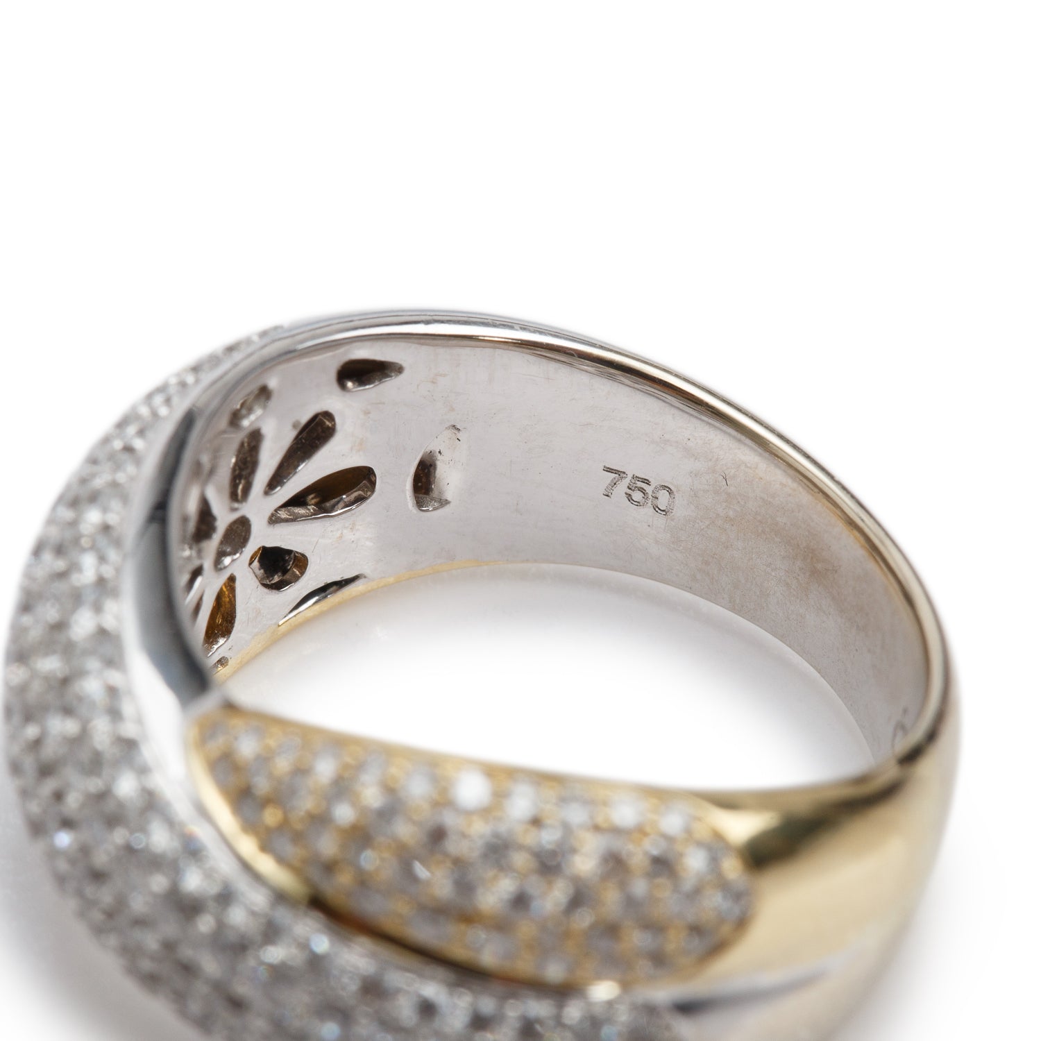 18k White & Yellow Gold Pave Diamond Ring, Size 6.5