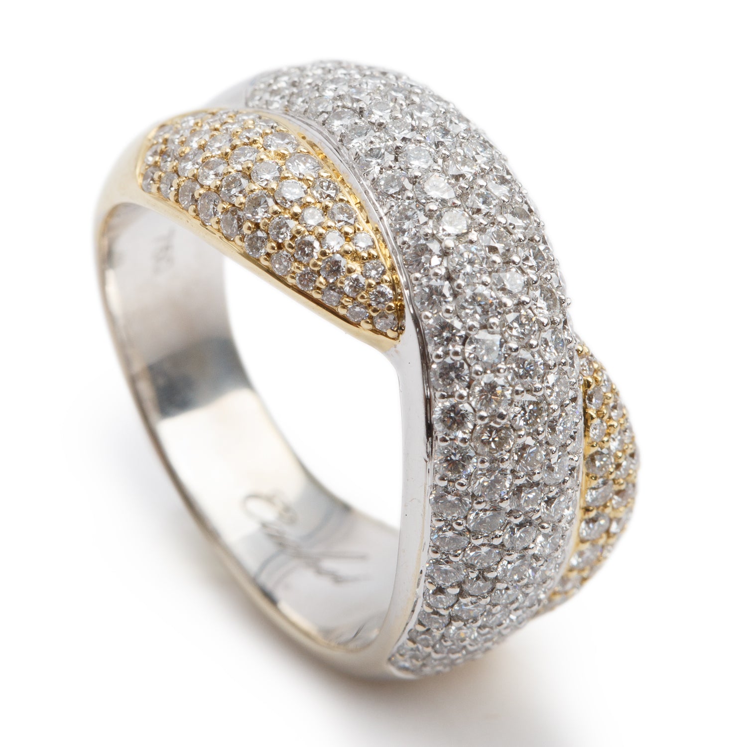 18k White & Yellow Gold Pave Diamond Ring, Size 6.5