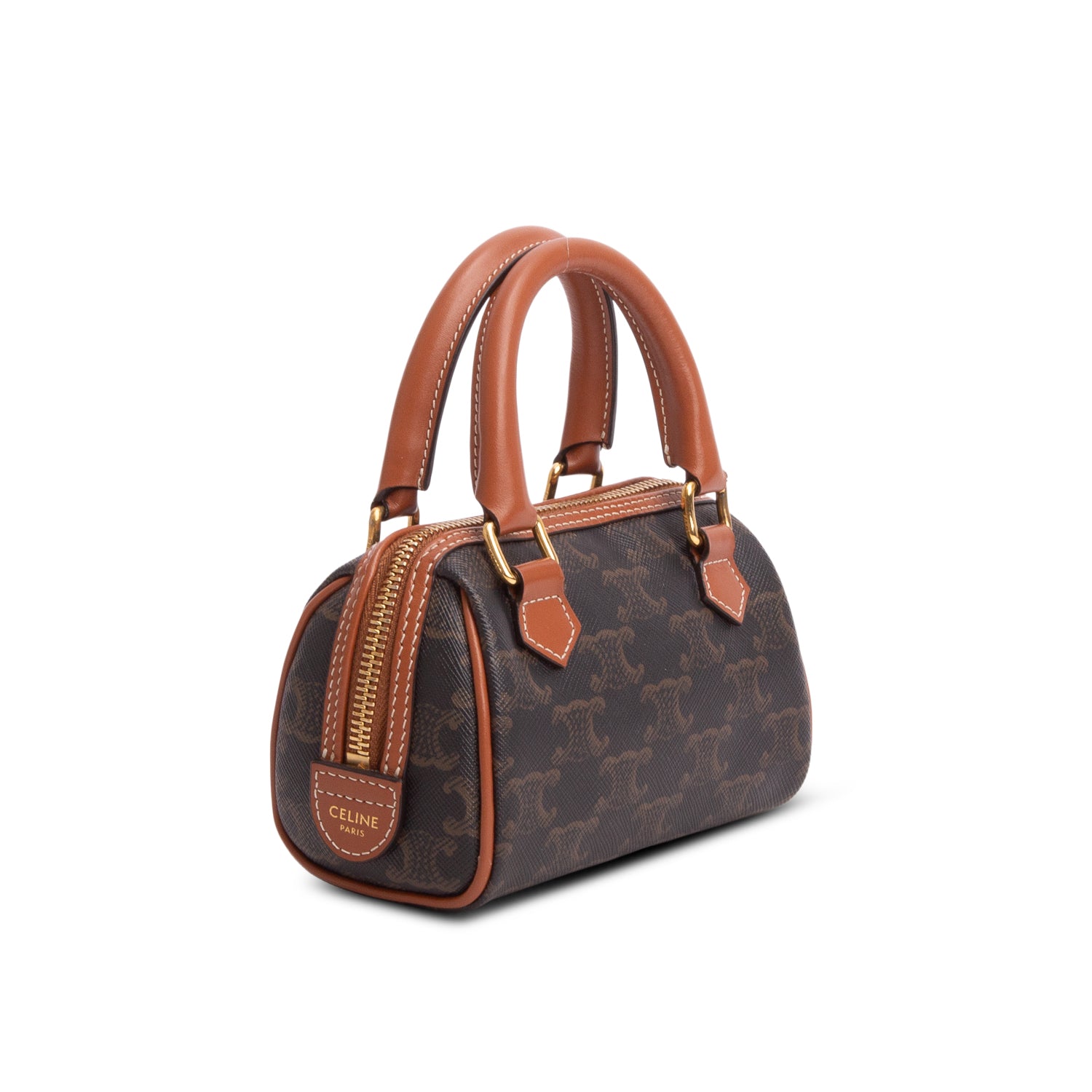 Celine 2020 Triomphe Canvas Calfskin Mini Boston Bag w/ Strap