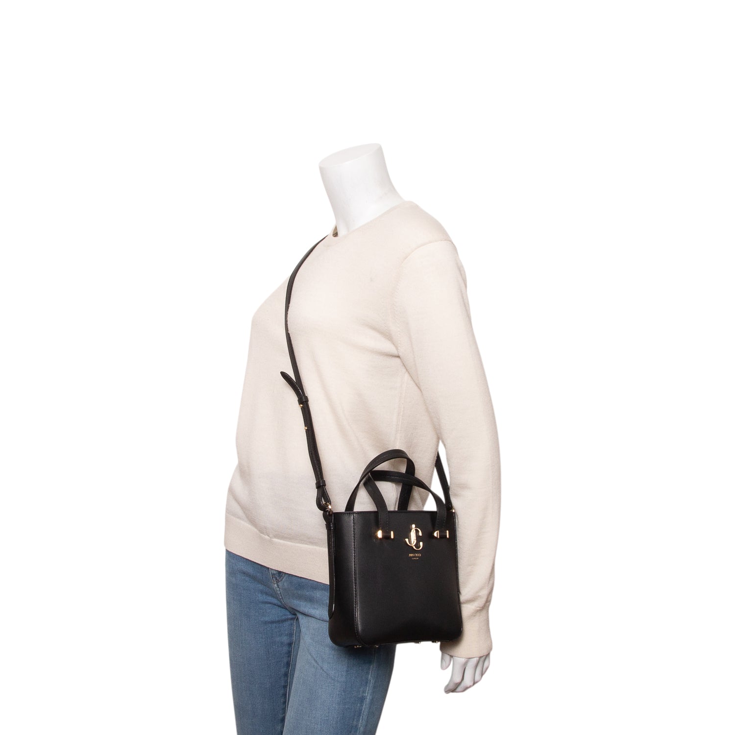 Jimmy Choo Black Leather Varenne Mini Tote w/ Authenticity Card & Strap