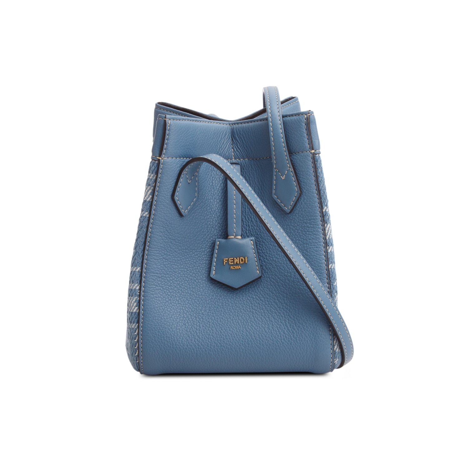 Fendi Blue Fabric Jacquard Vitello Grace FF 1974 Mini Fendi Origami