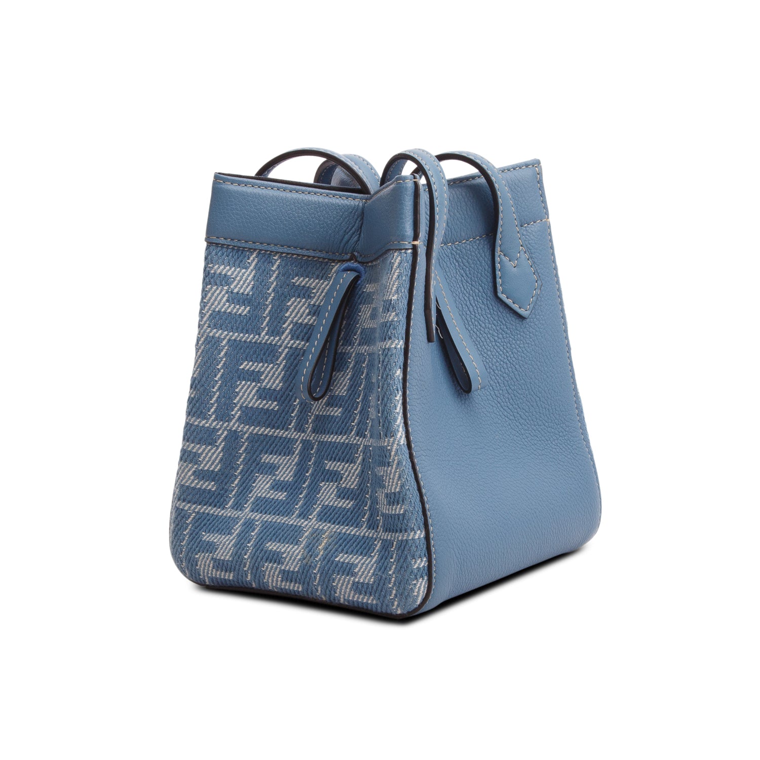 Fendi Blue Fabric Jacquard Vitello Grace FF 1974 Mini Fendi Origami