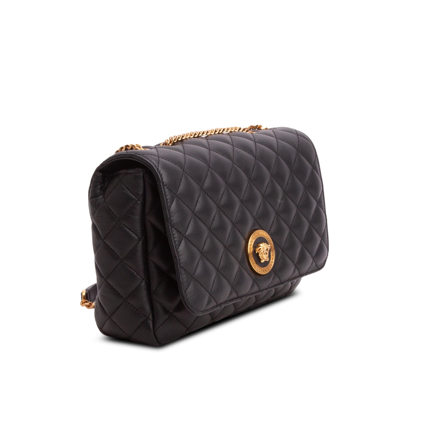 Versace Black Nappa Quilted Leather La Medusa Chain Shoulder Bag