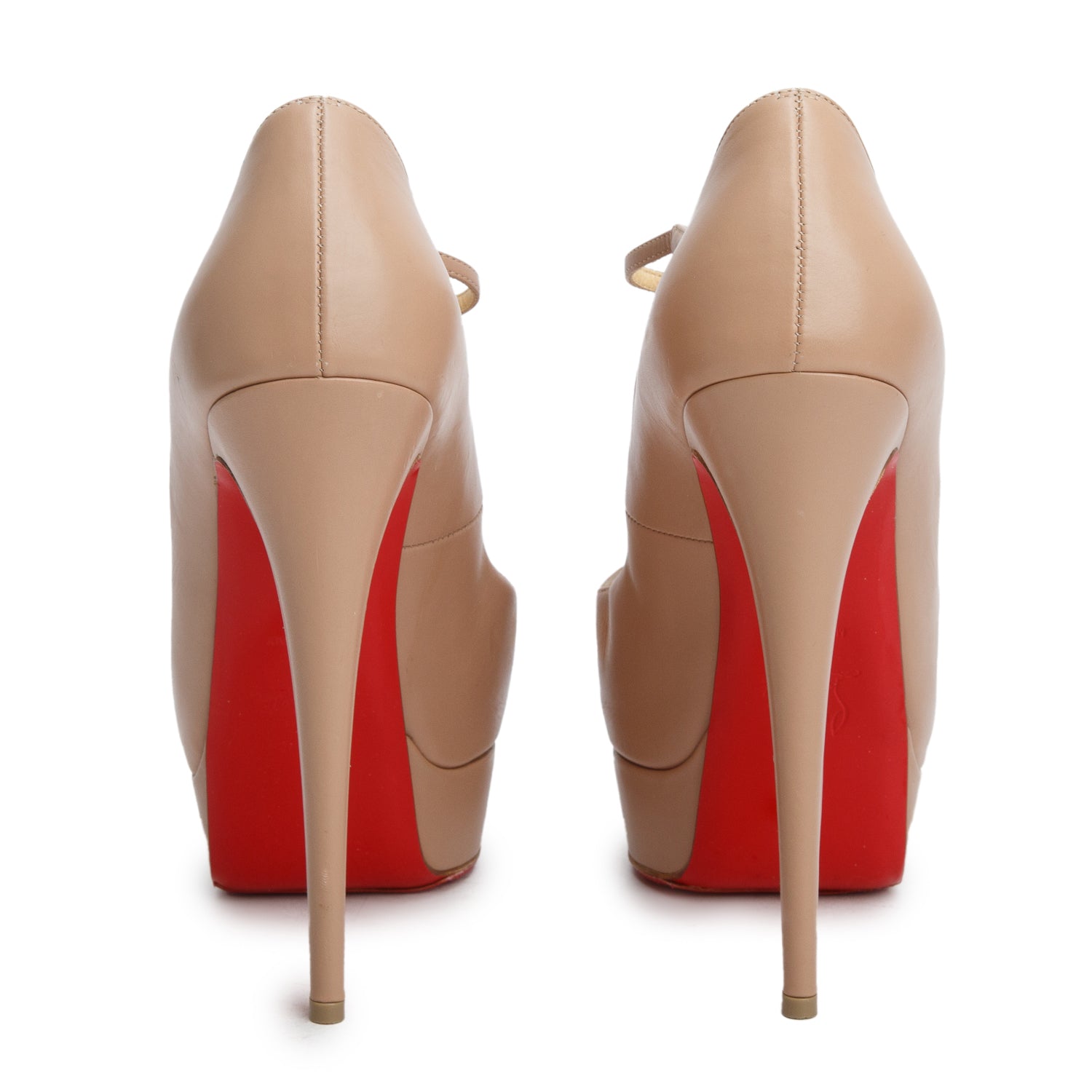 Christian Louboutin Nude Calf Leather Altapoppins 150 T-Strap Pumps, Size 40