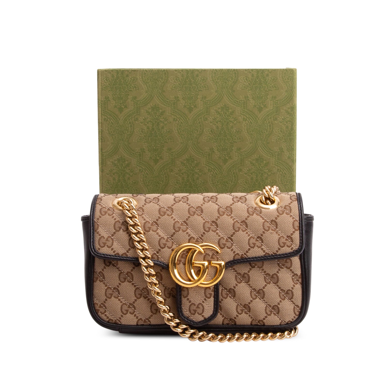 Gucci Monogram Matelasse Diagonal Small GG Marmont Shoulder Bag w/ Box