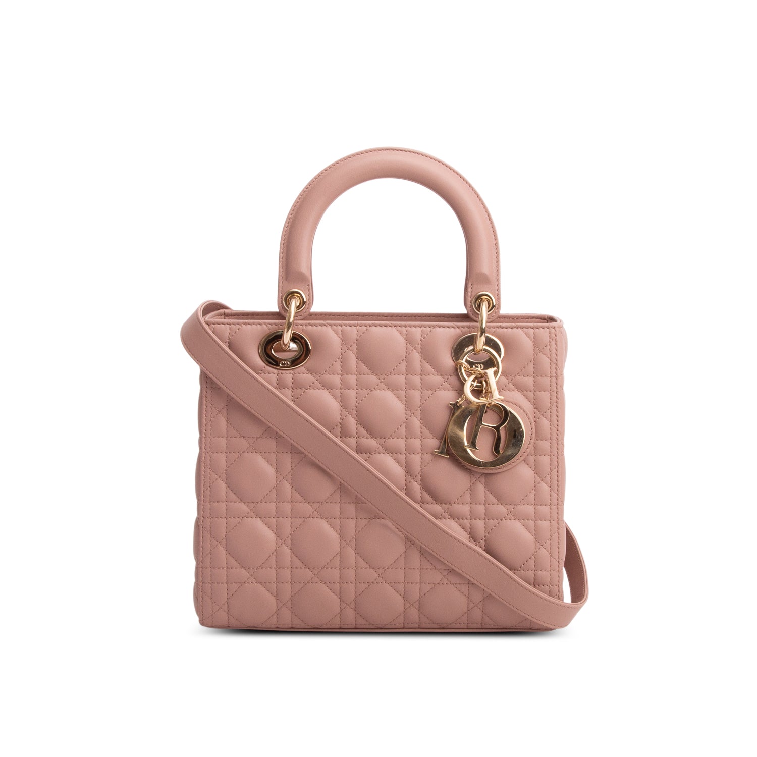 Christian Dior 2021 Pink Cannage Lambskin Leather Medium Lady Dior Bag w/ Box, Strap & Authenticity Card