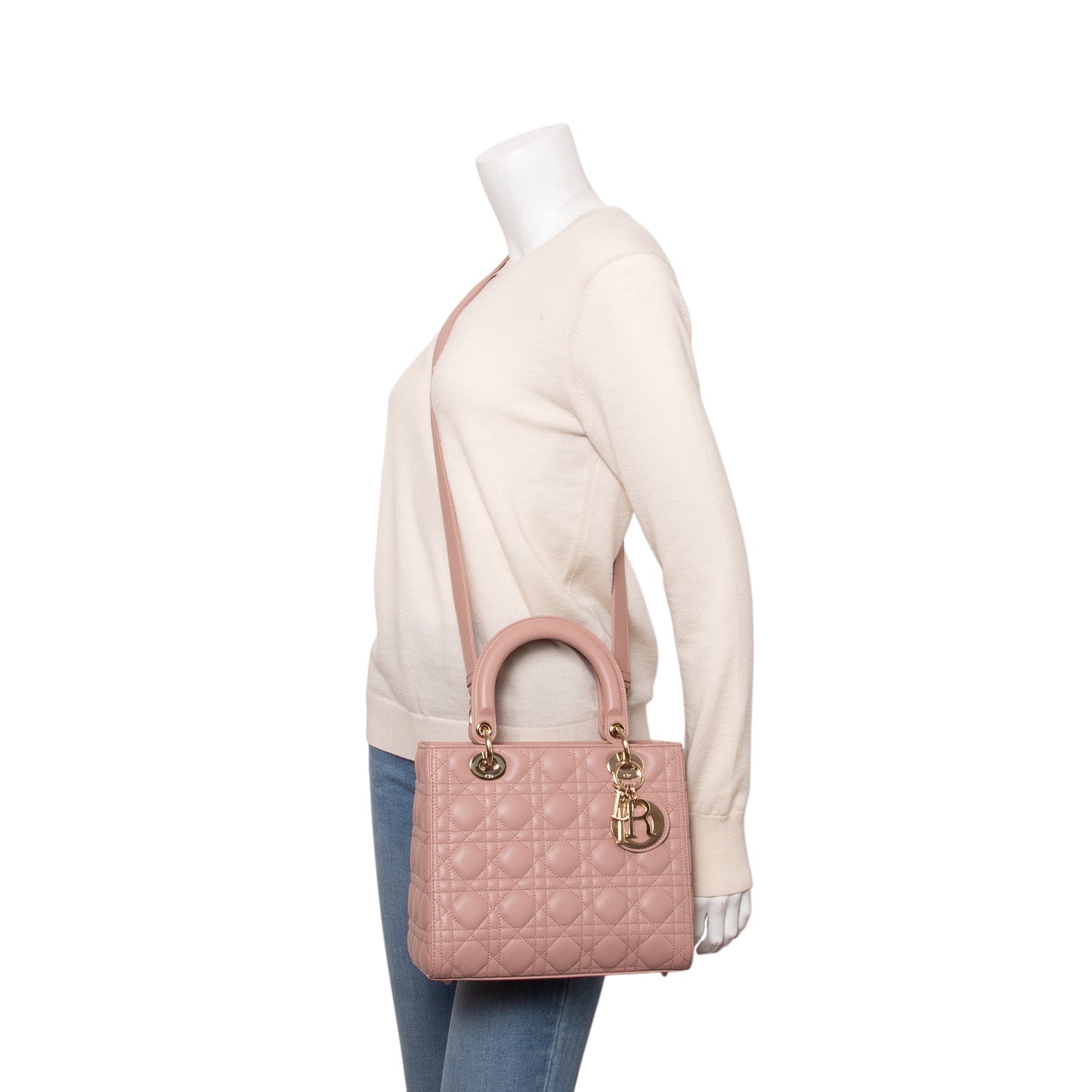 Christian Dior 2021 Pink Cannage Lambskin Leather Medium Lady Dior Bag w/ Box, Strap & Authenticity Card