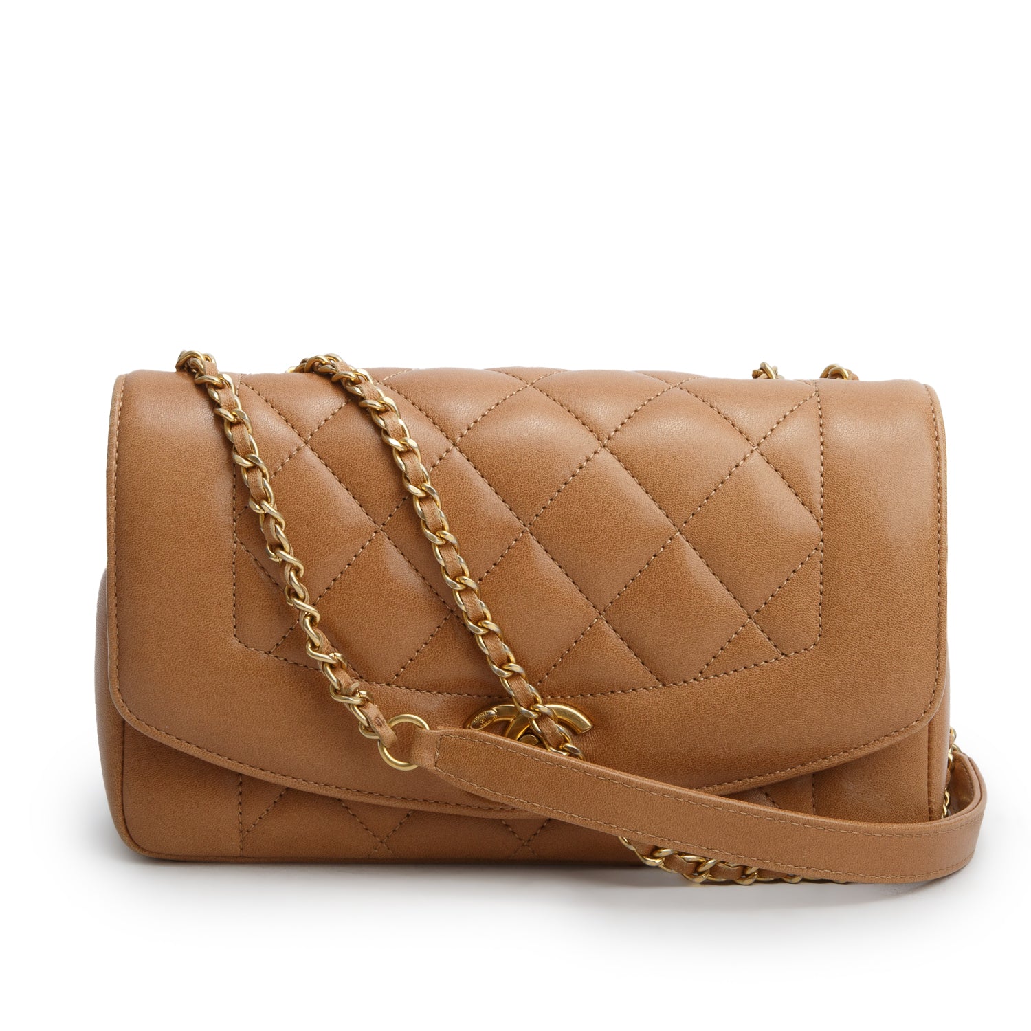 Chanel Brown Lambskin Quilted Small Diana Re-Issue Double Flap w/ Authenticity Card