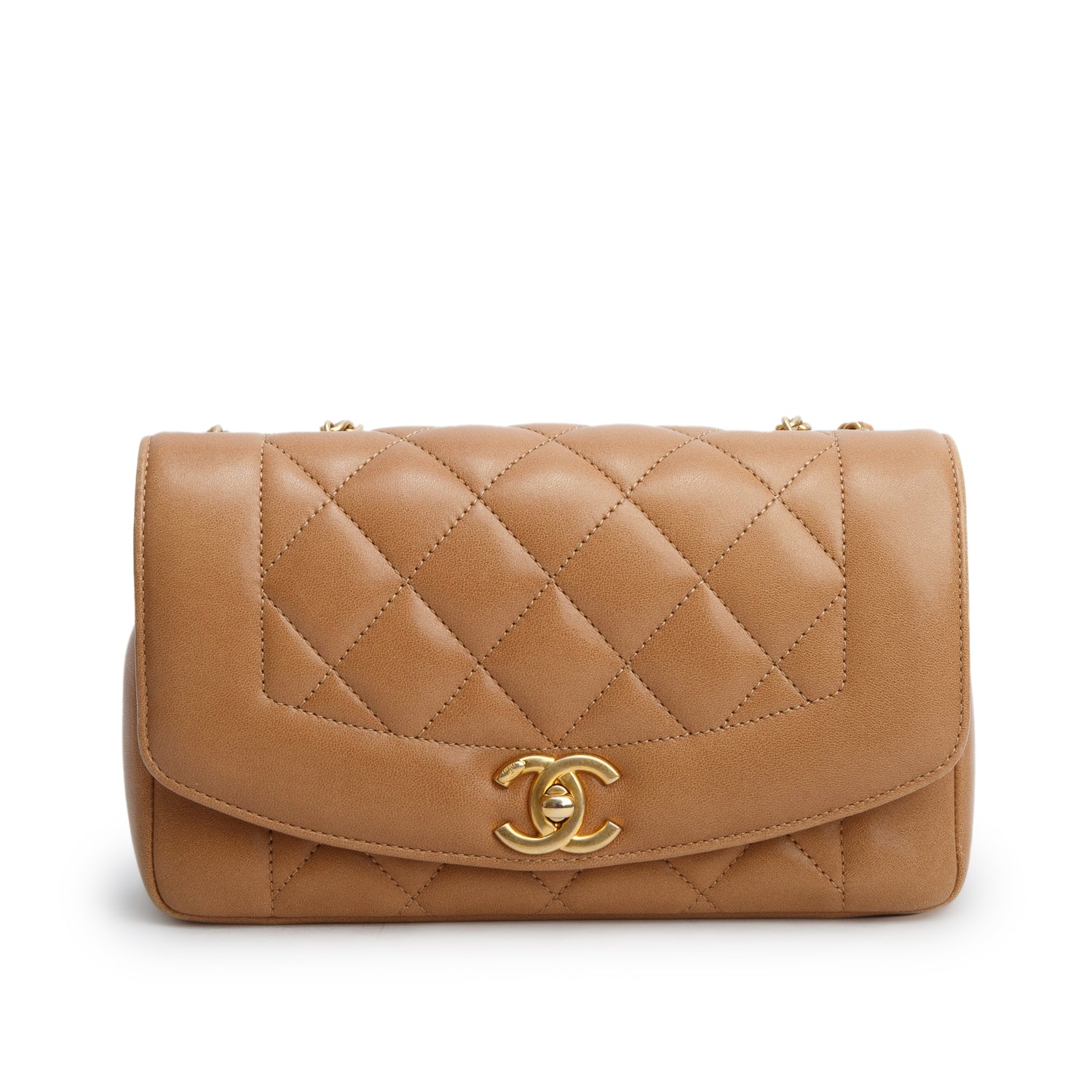 Chanel Brown Lambskin Quilted Small Diana Re-Issue Double Flap w/ Authenticity Card