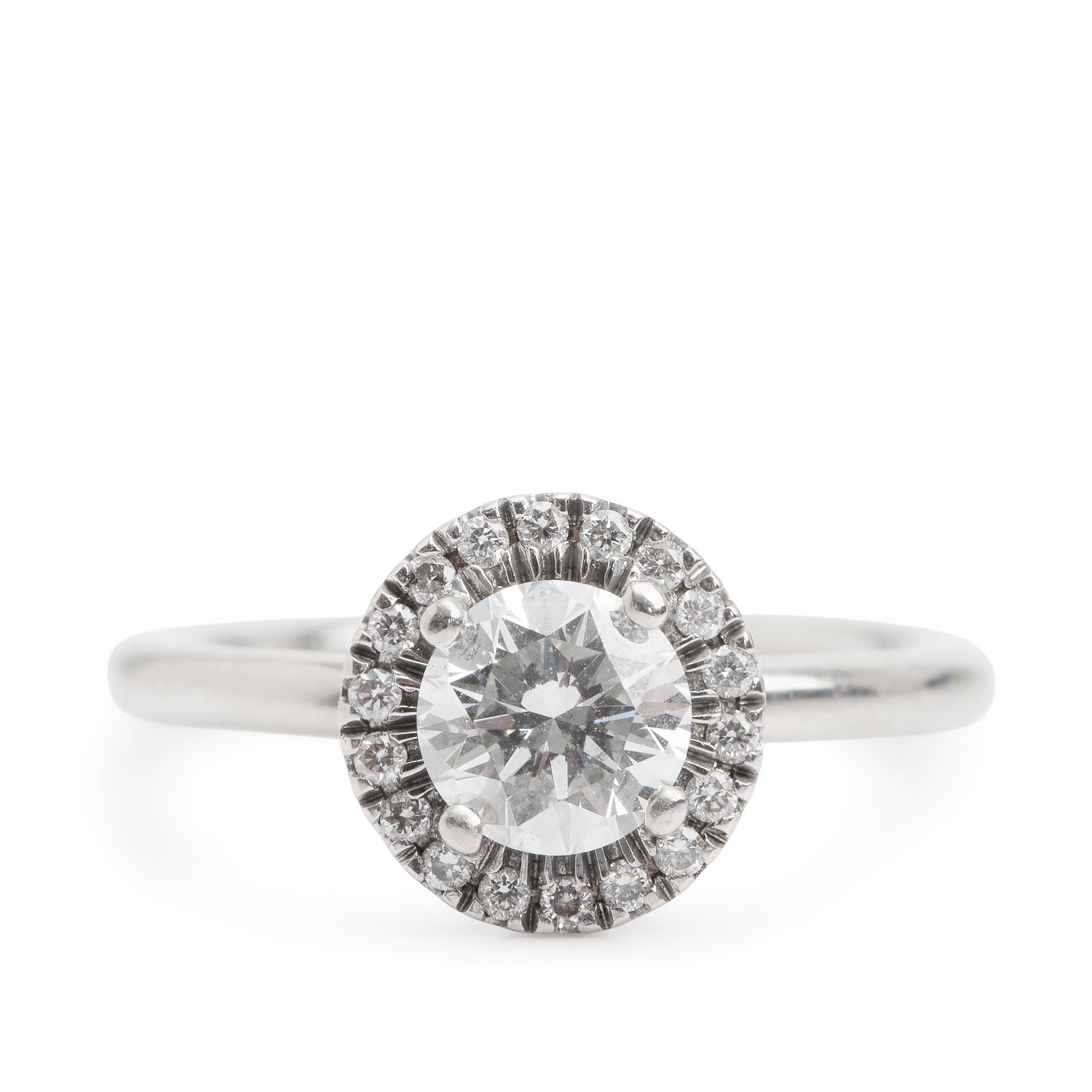 18k White Gold 0.73 ct. Round Cut Diamond Halo Top Engagement Ring, Size 6
