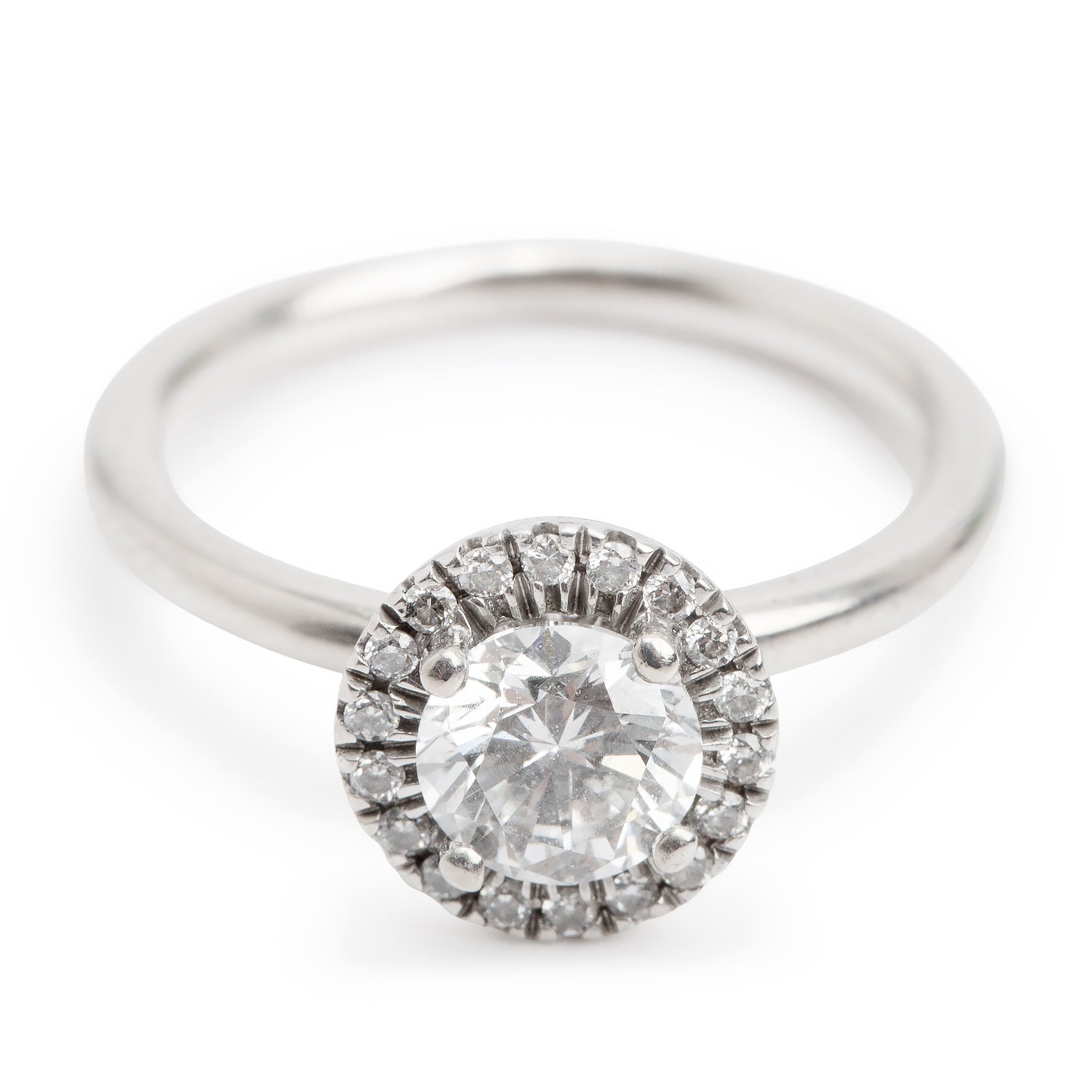 18k White Gold 0.73 ct. Round Cut Diamond Halo Top Engagement Ring, Size 6