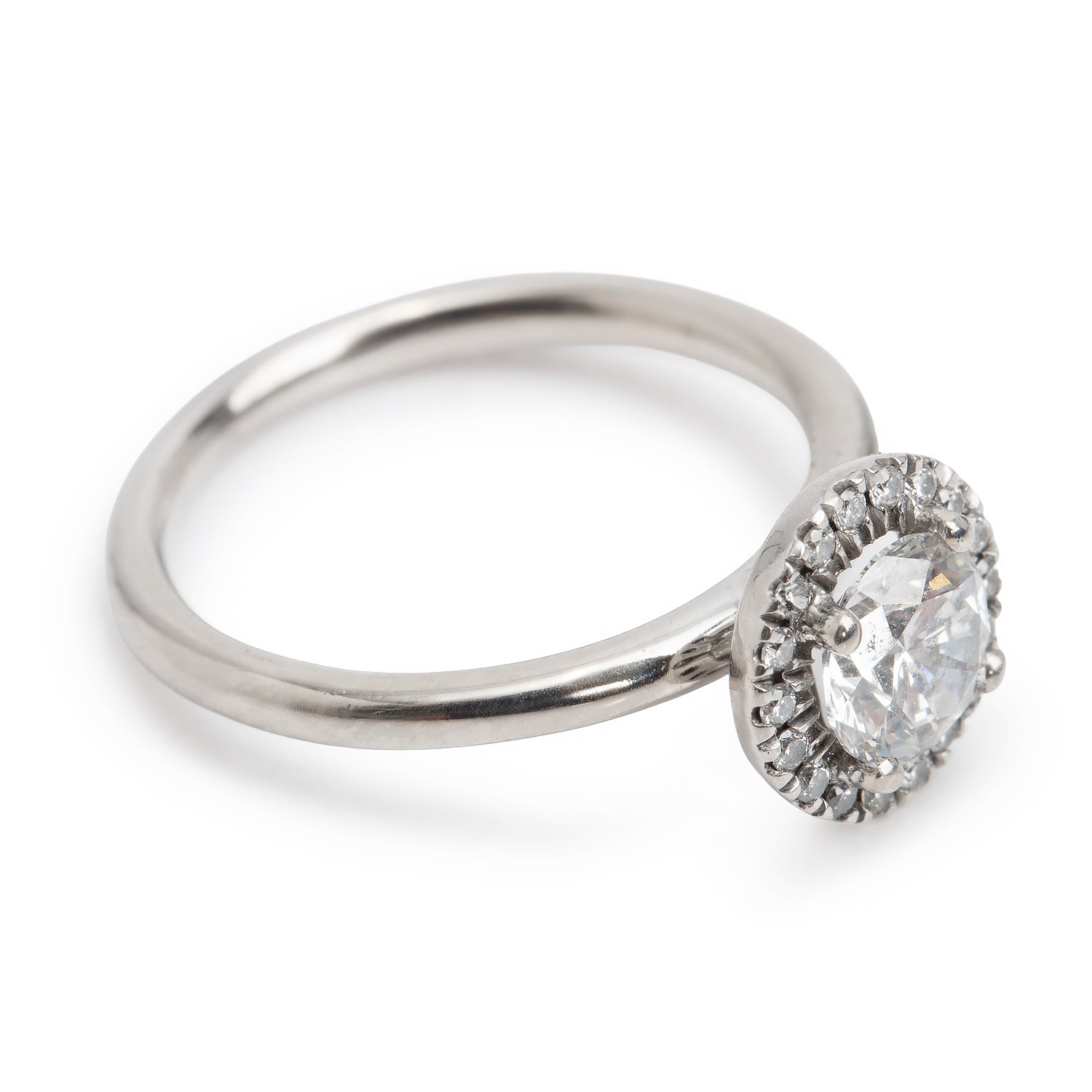18k White Gold 0.73 ct. Round Cut Diamond Halo Top Engagement Ring, Size 6