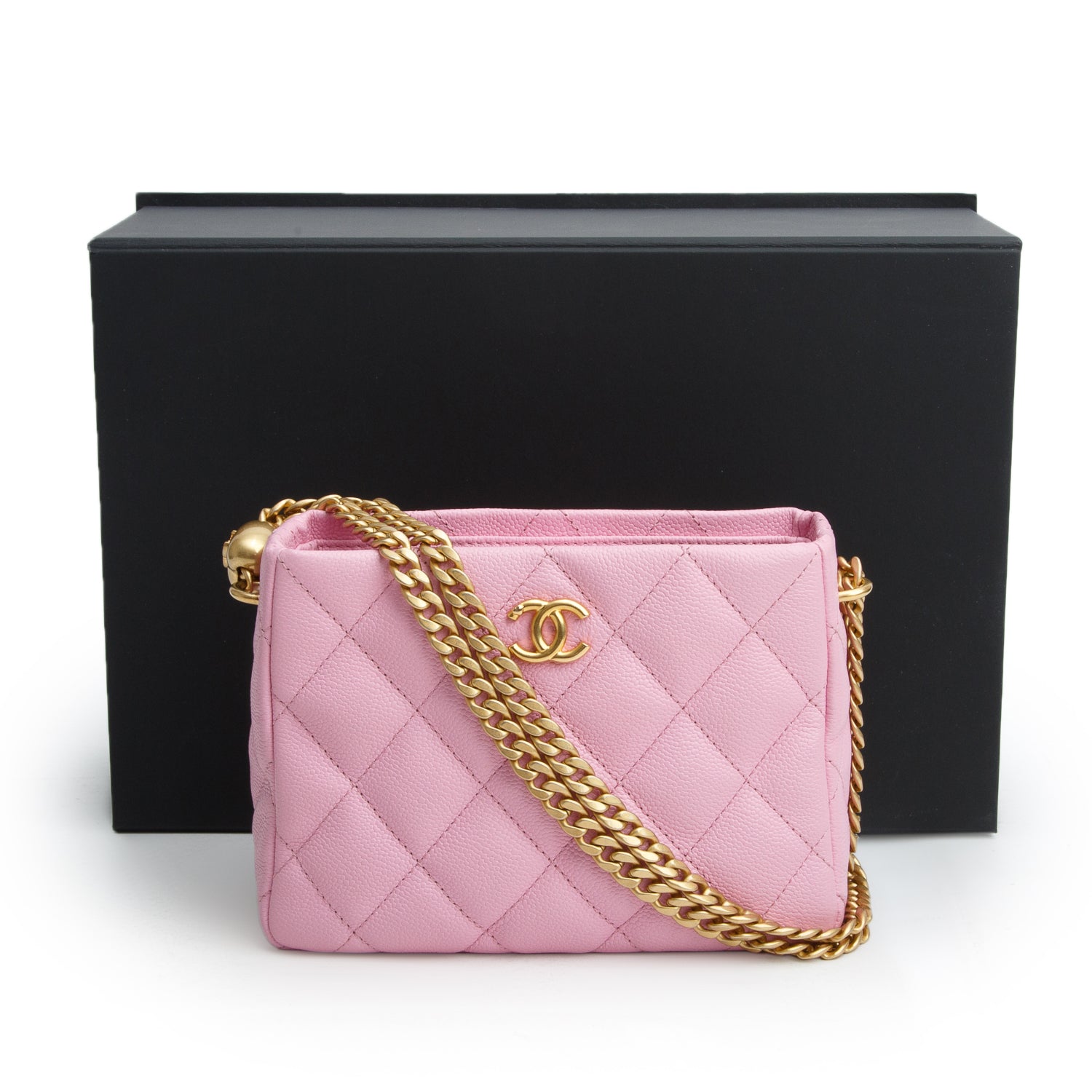 Chanel Pink Caviar Quilted Mini Pearl Crush Hobo w/ Box