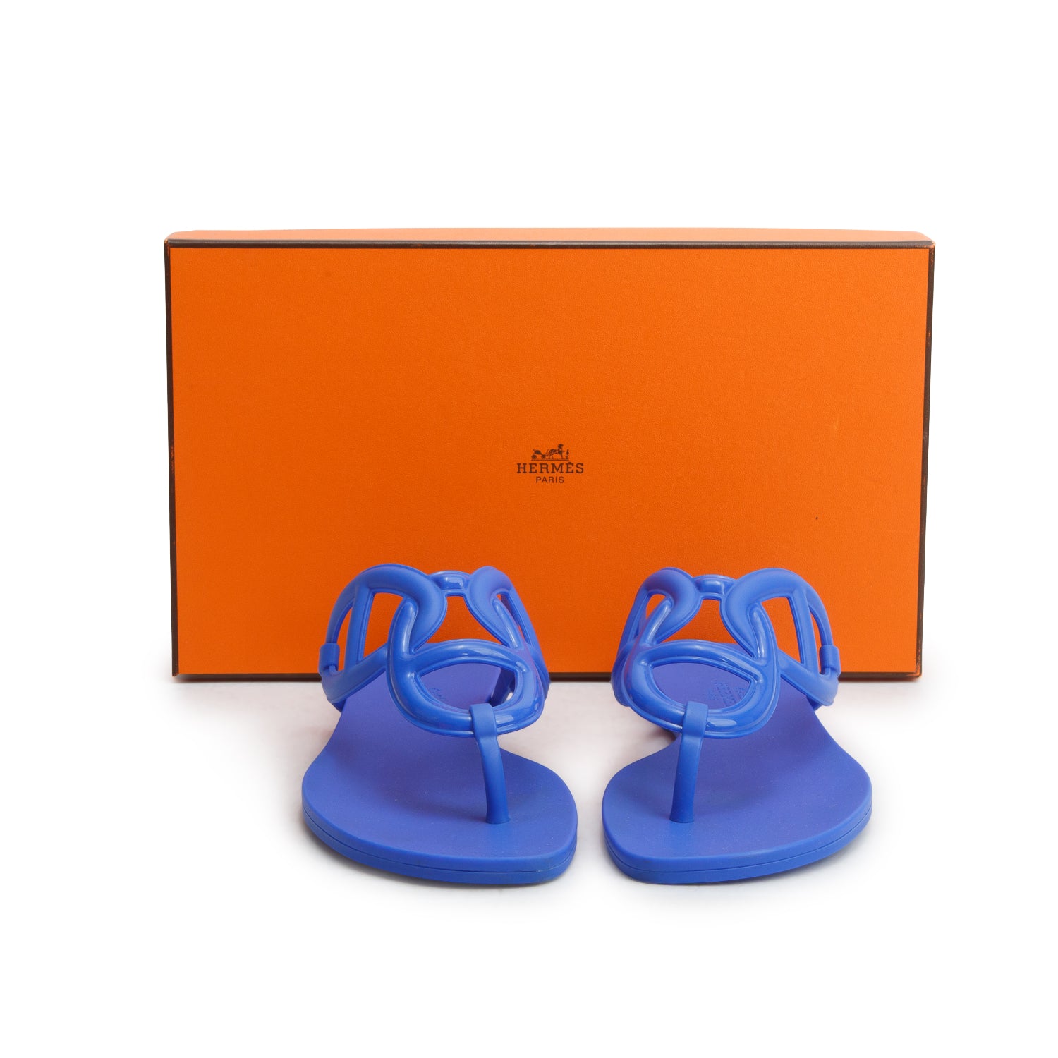 Hermes Royal Blue Rubber Egerie Sandals, Women's Size 36 w/ Box