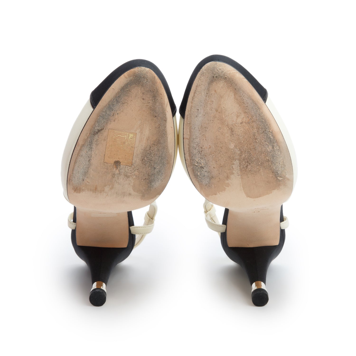 Chanel Cream/Black Lambskin Cap Toe CC Slingback Pumps, Women's Size 39 w/ Box