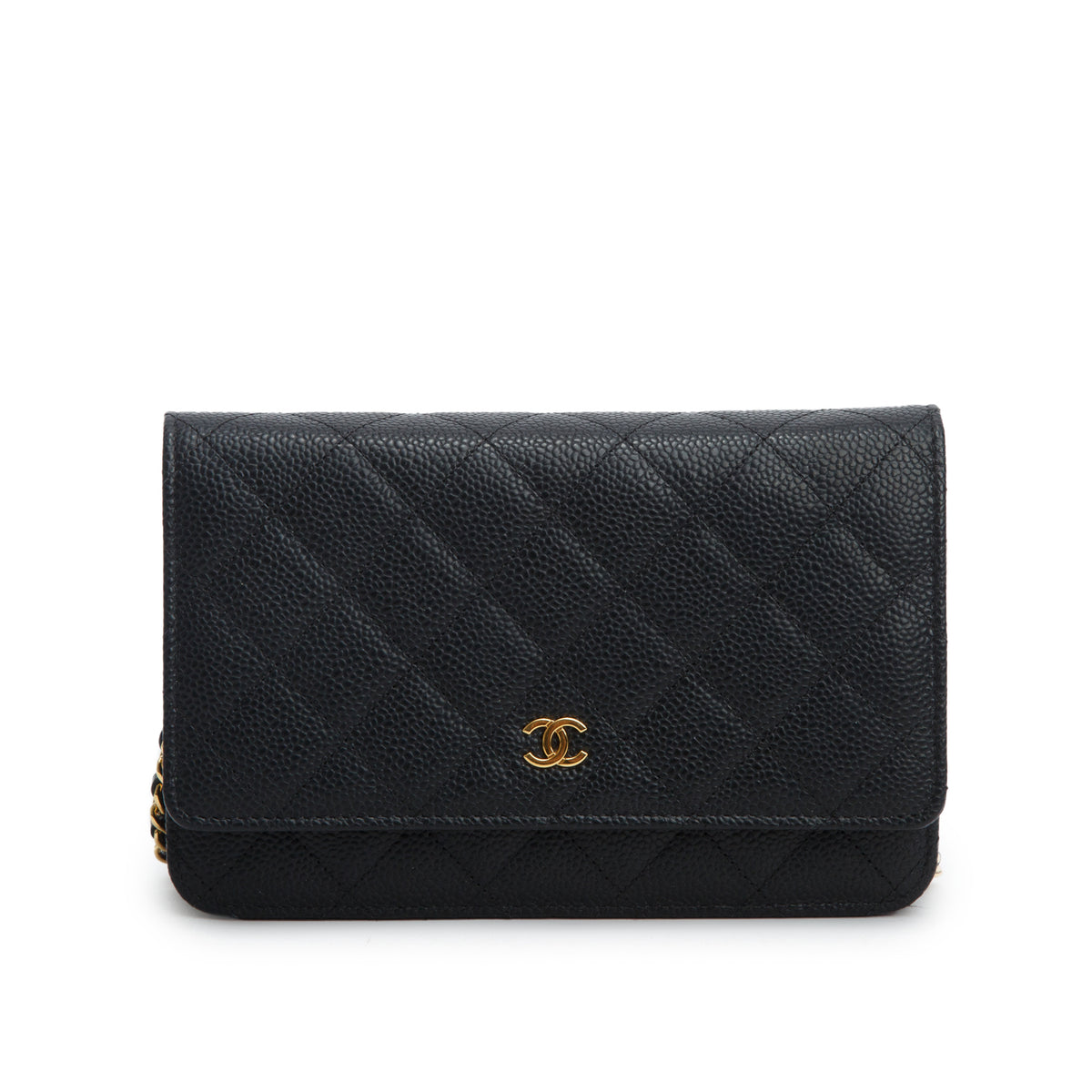 Chanel Black Quilted Caviar Classic Wallet on Chain w/ Authenticity Card