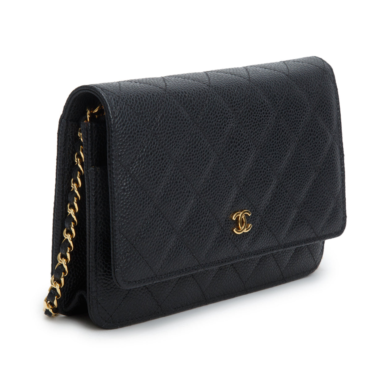 Chanel Black Quilted Caviar Classic Wallet on Chain w/ Authenticity Card
