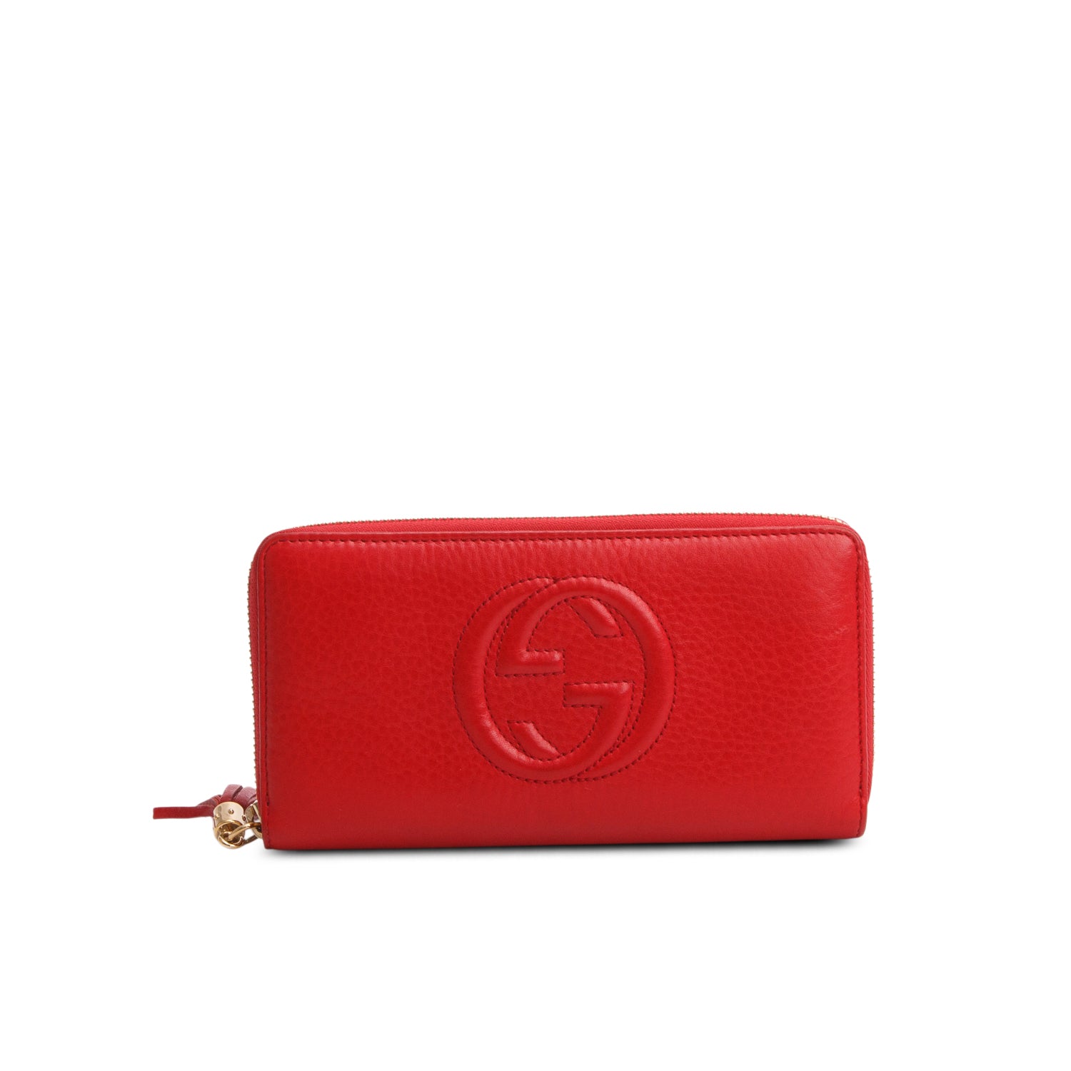 Gucci Red Pebbled Calfskin Soho Zip Around Wallet w/ Box