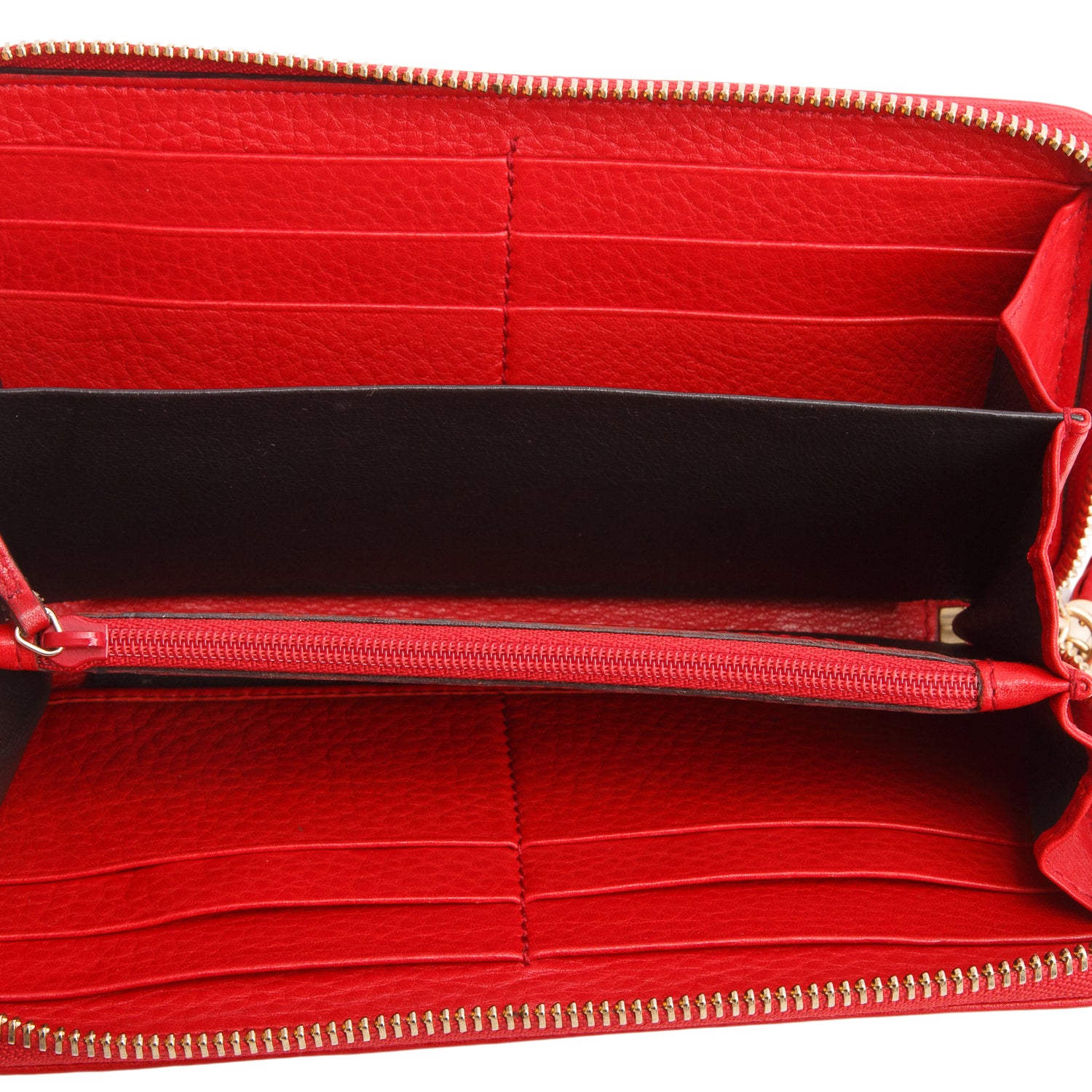 Gucci Red Pebbled Calfskin Soho Zip Around Wallet w/ Box