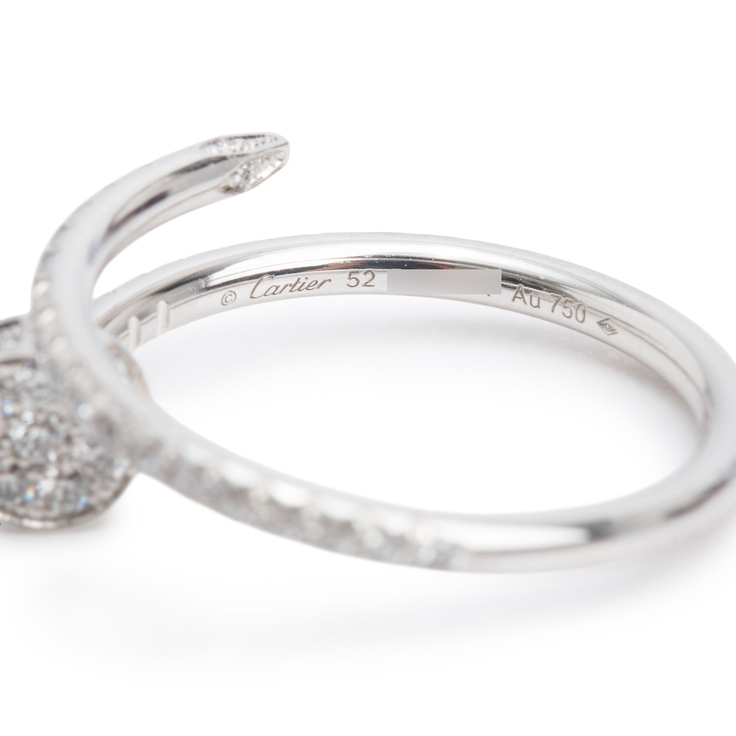 Cartier 2025 18k White Gold Half-Paved Diamond Juste Un Clou Ring, Small Model Size 52 6 w/ Pouch, Receipt & Certificate