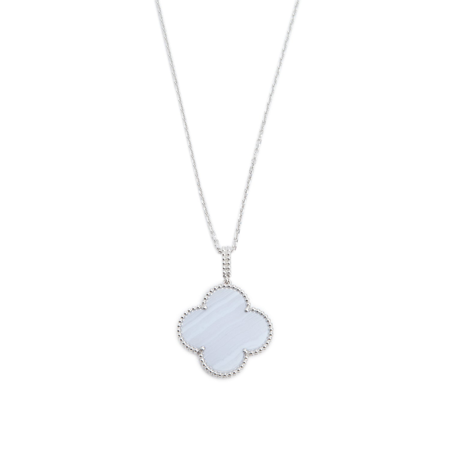 Van Cleef & Arpels 2025 18k White Gold Chalcedony Magic Alhambra Long Necklace, 1 Motif w/ Box & Certificate
