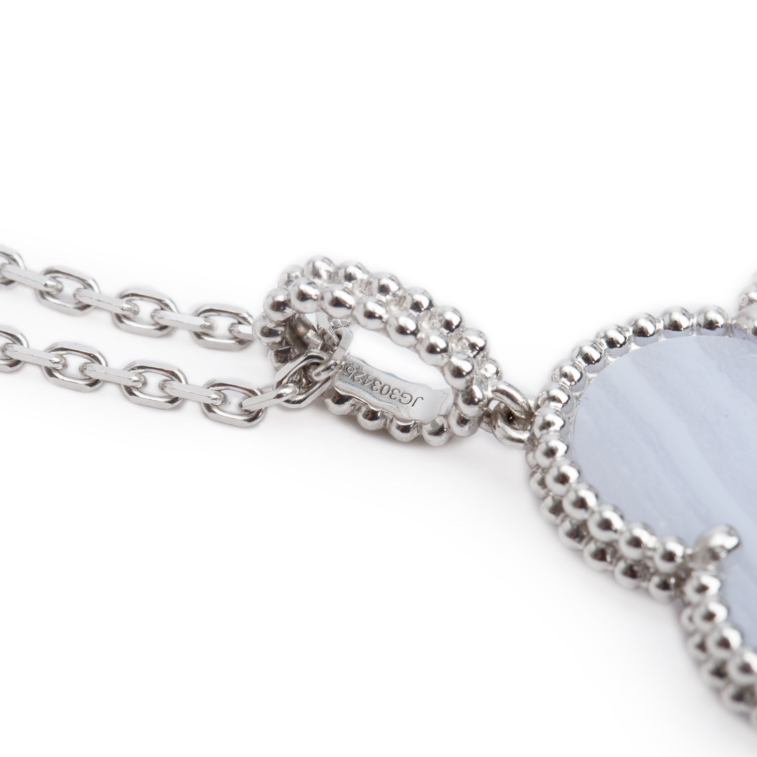 Van Cleef & Arpels 2025 18k White Gold Chalcedony Magic Alhambra Long Necklace, 1 Motif w/ Box & Certificate