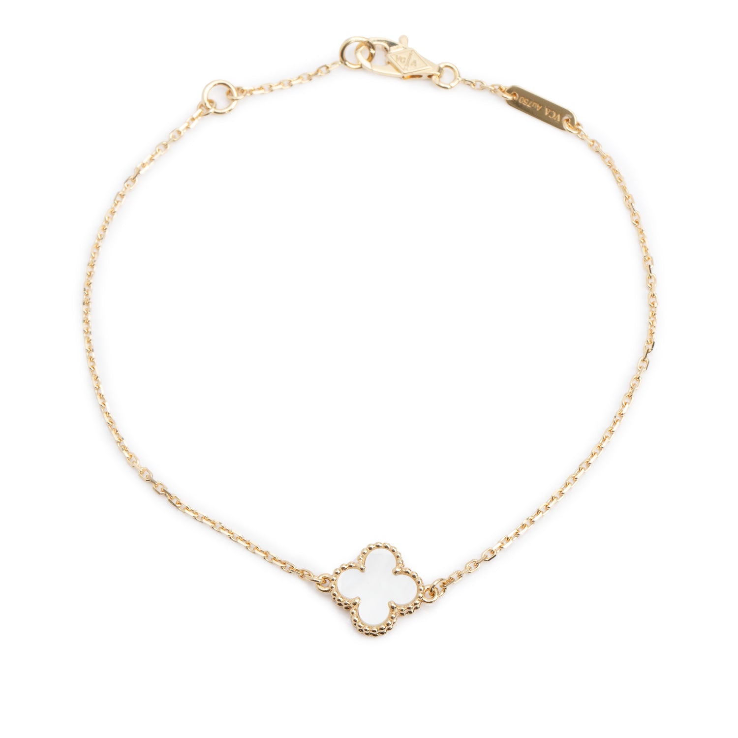 Van Cleef & Arpels 2025 18k Yellow Gold Sweet Alhambra 1 Motif Mother of Pearl Bracelet w/ Box, Receipt & Certificate