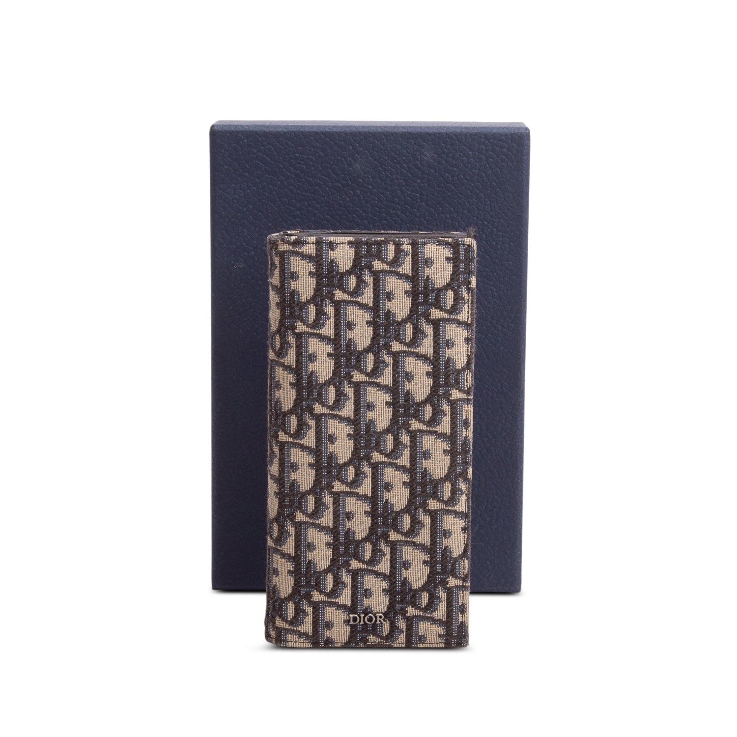 Christian Dior 2022 Blue Oblique Jacquard Long Bifold Wallet w/ Box