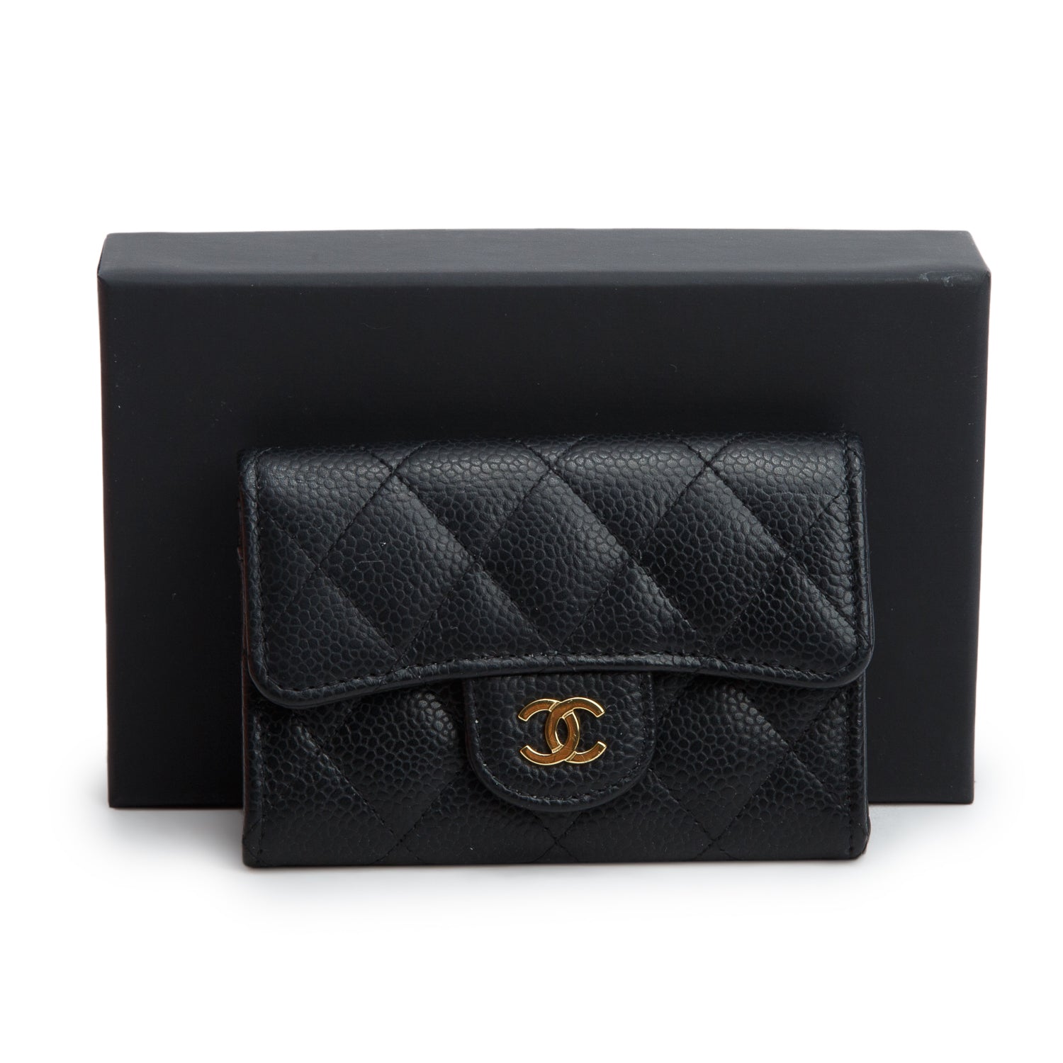 Chanel Black Caviar Leather Classic Flap Card Holder w/ Box