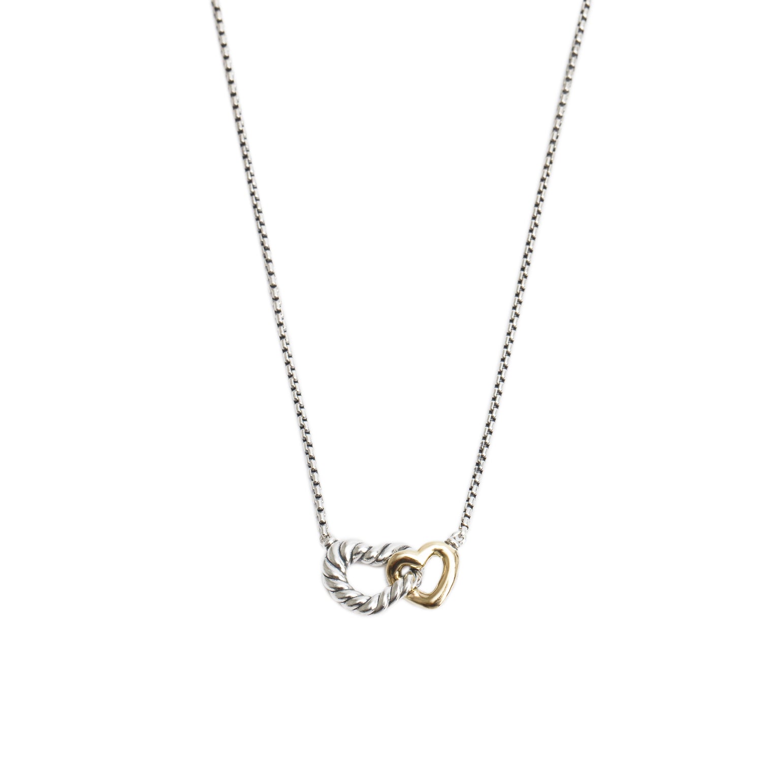 David Yurman Sterling Silver & 18k Yellow Gold Cable Collectibles Interlocking Heart Pendant Necklace