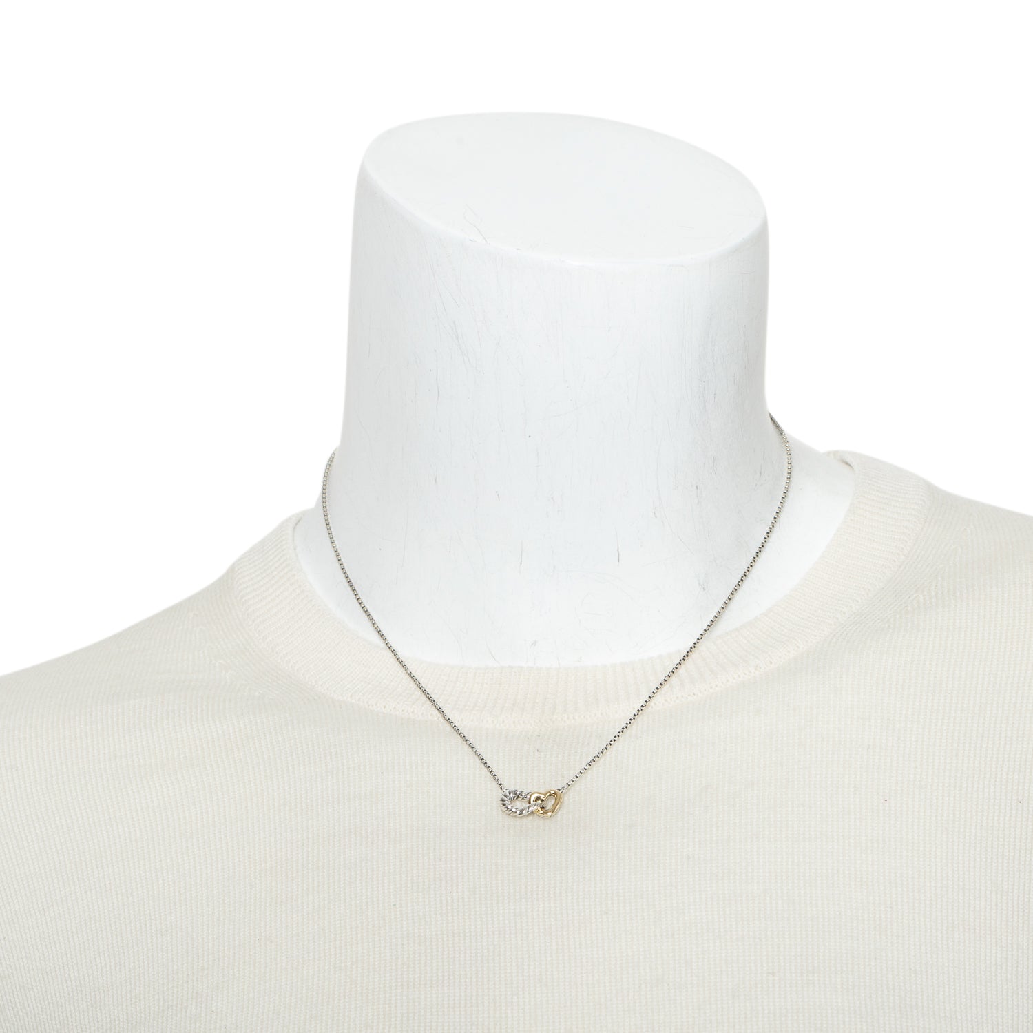 David Yurman Sterling Silver & 18k Yellow Gold Cable Collectibles Interlocking Heart Pendant Necklace