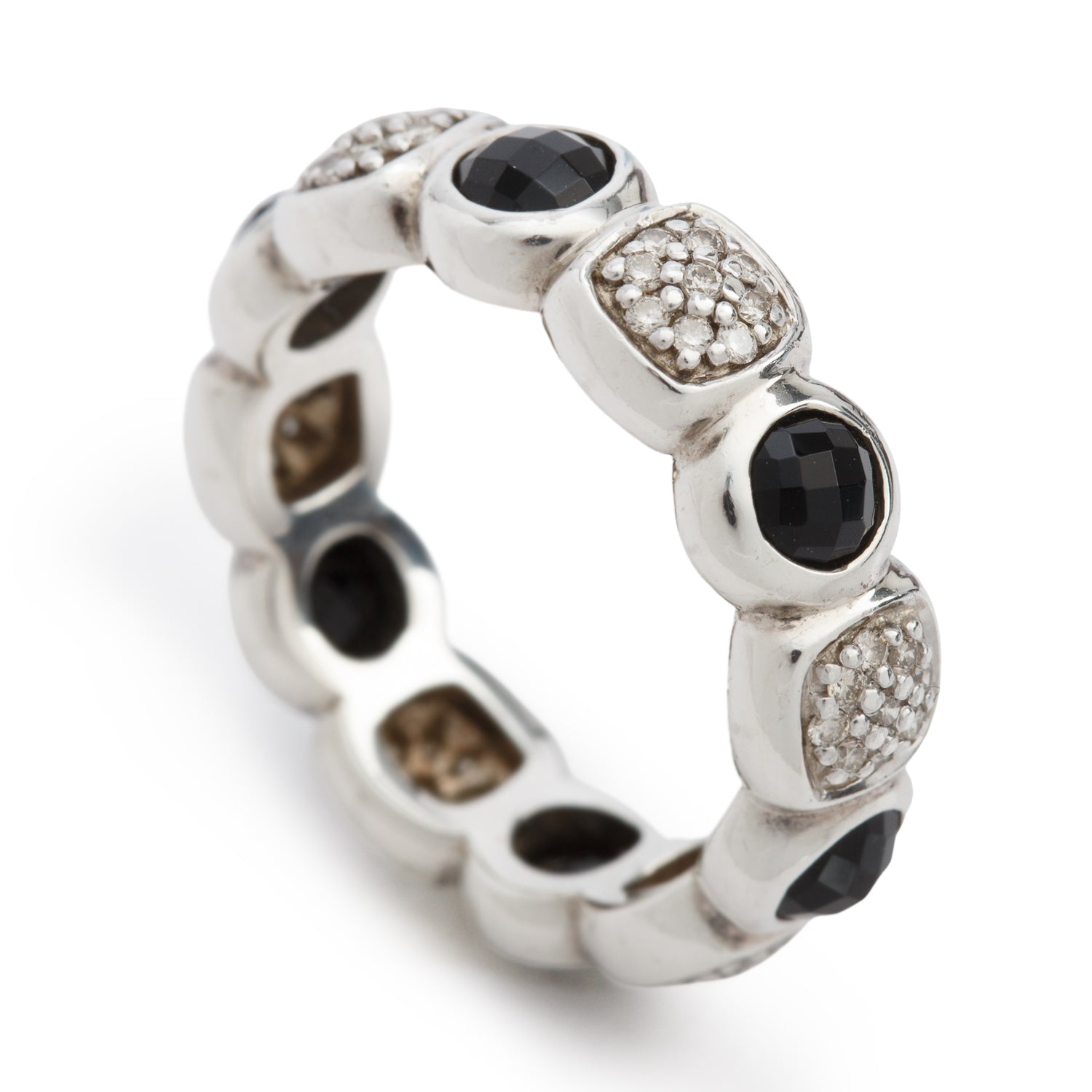 David Yurman Sterling Silver Onyx & Diamond Chiclet Band Ring, Size 6