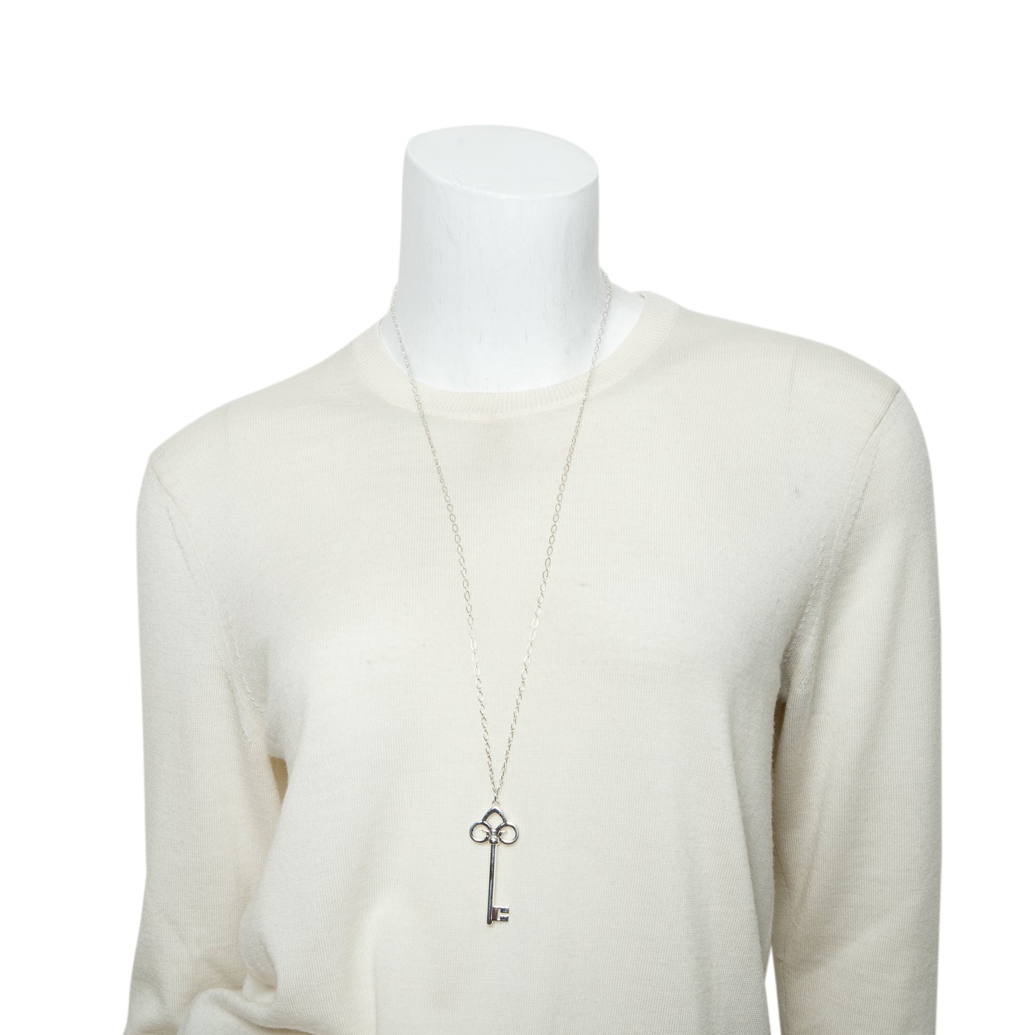 Tiffany & Co. Sterling Silver Large Fleur de Lis Key Pendant Necklace