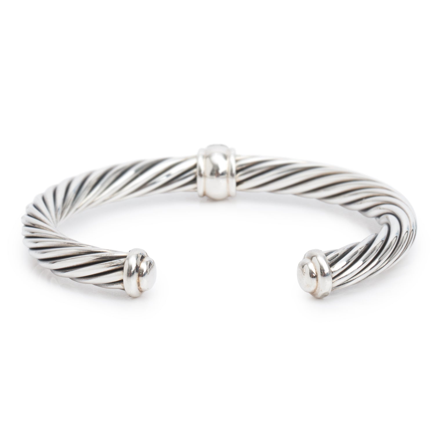 David Yurman Sterling Silver Black Diamond Center Station 7 MM Cable Bangle Bracelet