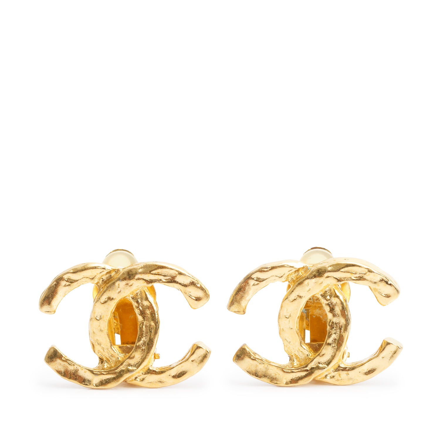 Chanel Vintage Gold-Plated Textured CC Clip-On Earrings w/ Box