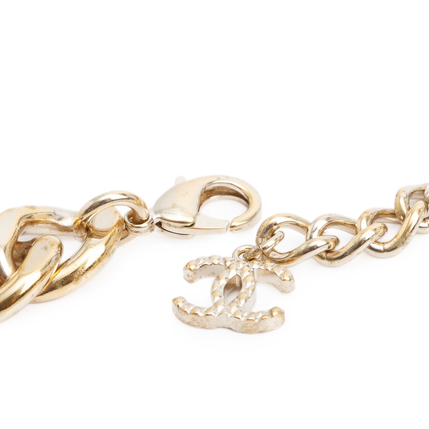 Chanel Gold Plated Strass CC Curb Chain Choker Necklace w/ Box
