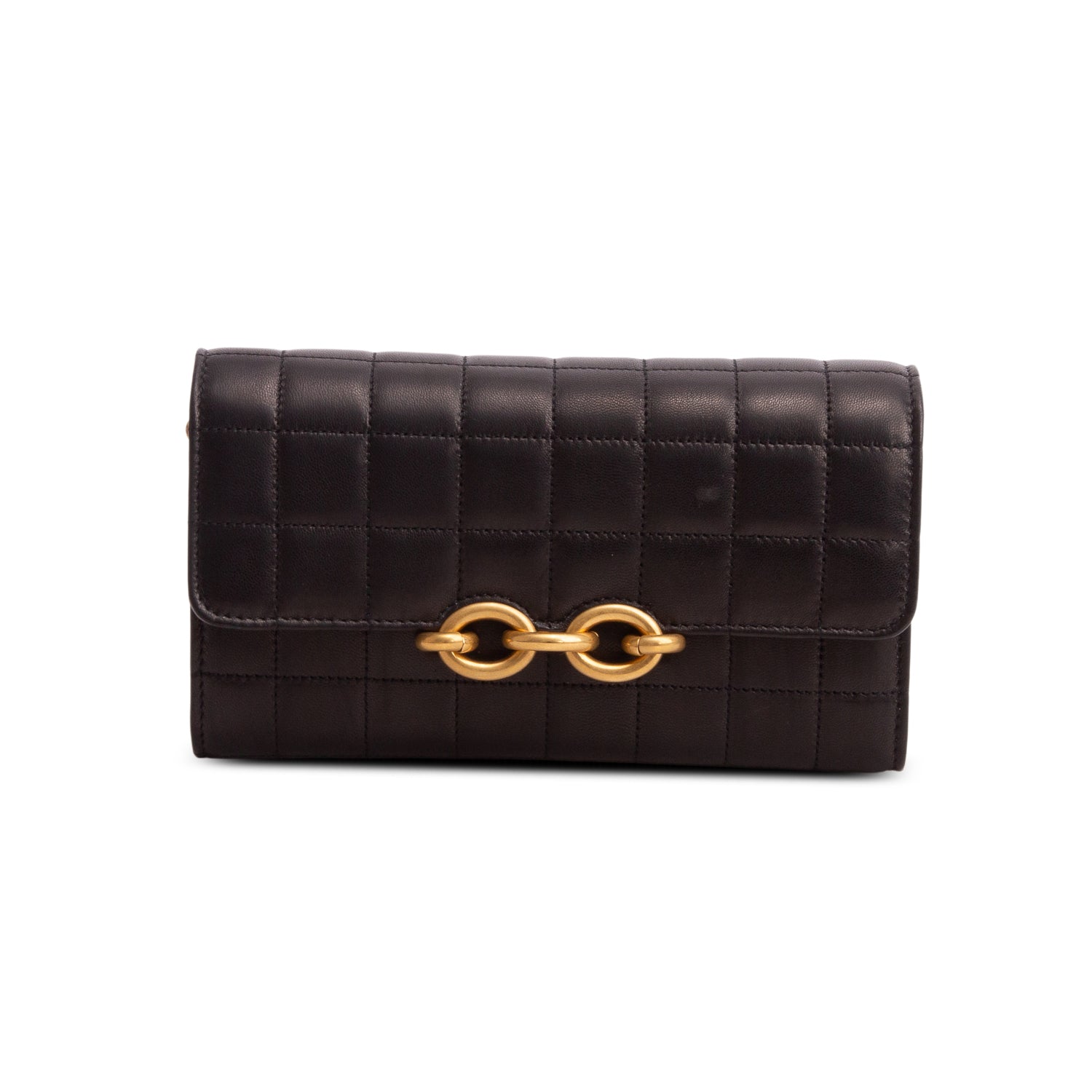 Saint Laurent Black 2022 Lambskin Carre Quilted Le Maillon Wallet on Chain w/ Box
