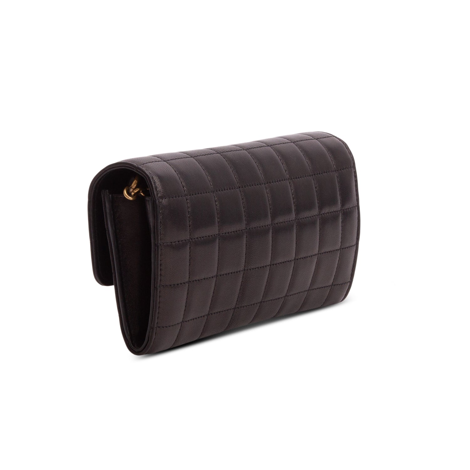 Saint Laurent Black 2022 Lambskin Carre Quilted Le Maillon Wallet on Chain w/ Box