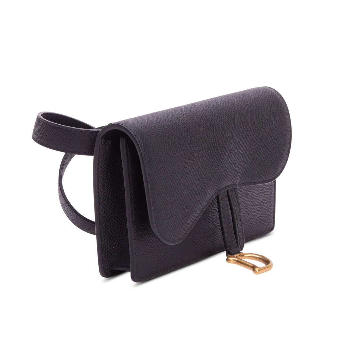 Christian Dior 2020 Black Grained Calfskin Saddle Belt Bag w/ Box
