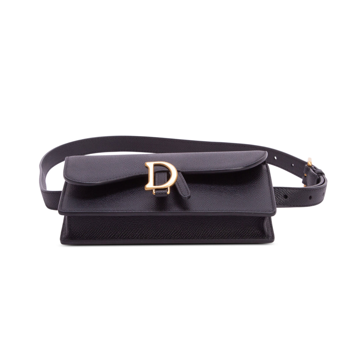 Christian Dior 2020 Black Grained Calfskin Saddle Belt Bag w/ Box