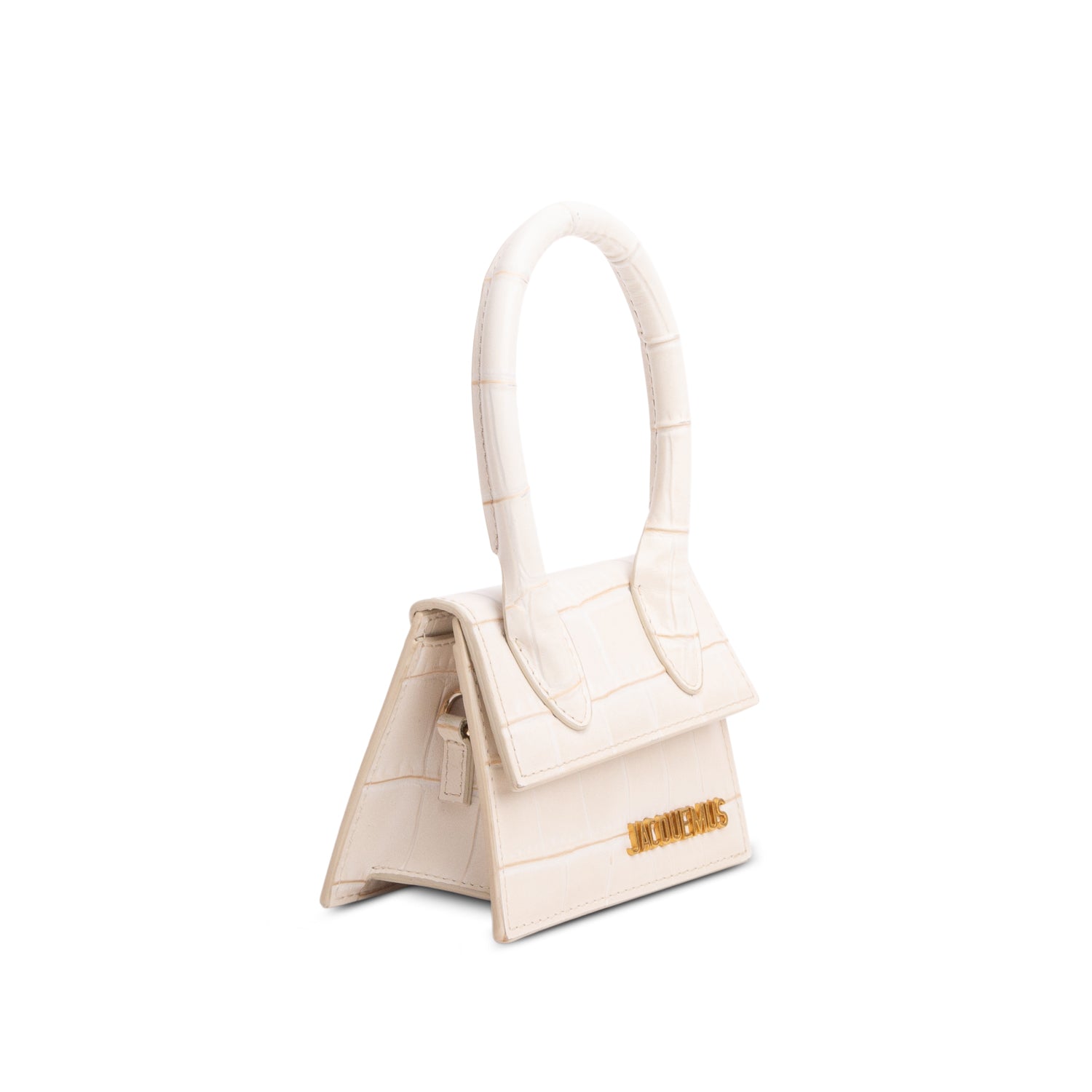 Jacquemus Cream Croc-Embossed Leather Mini Signature Le Chiquito Handle Bag w/ Strap