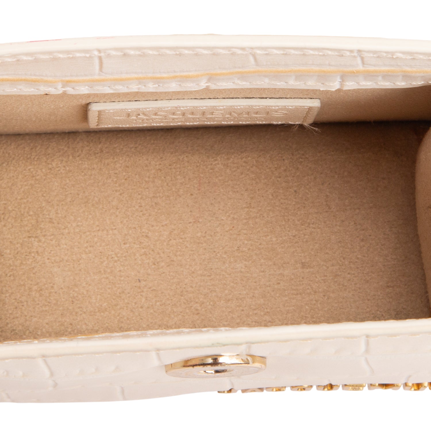 Jacquemus Cream Croc-Embossed Leather Mini Signature Le Chiquito Handle Bag w/ Strap