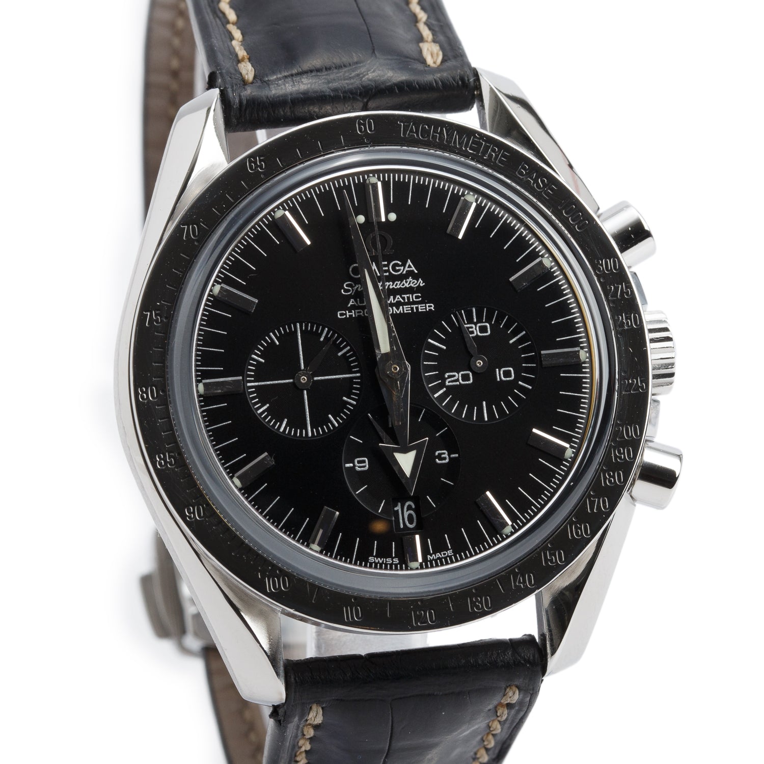 Omega Stainless Steel Speedmaster Broad Arrow 42 MM Automatic Chronograph Watch Black Dial w/ Box