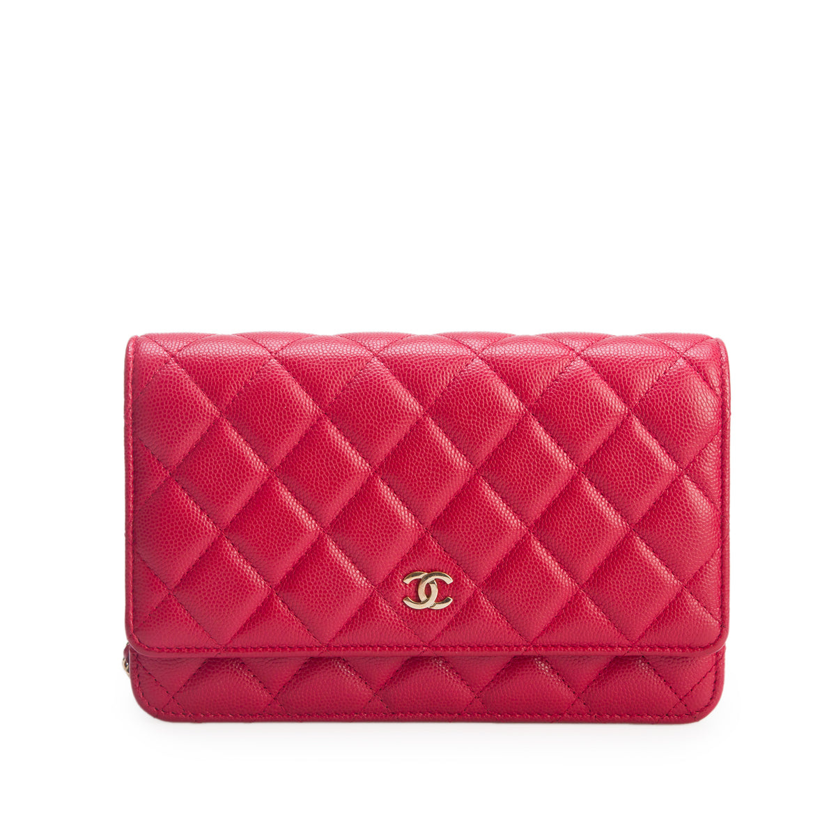 Chanel Red Caviar Quilted Classic Wallet on Chain w/ Authenticity Card
